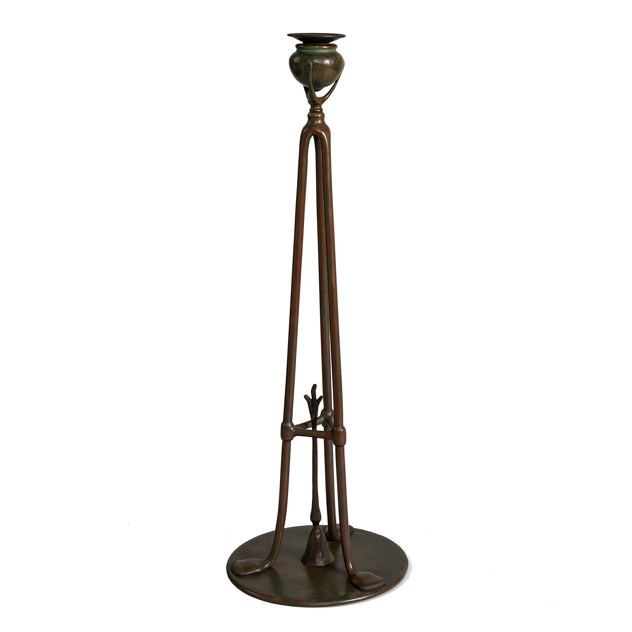 Tiffany Studios New York "Tripod" Candlestick with Snuffer For Sale