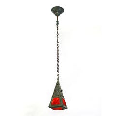 Tiffany Studios New York "Turtleback Tile" Lantern Bronze Chandelier