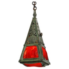 Tiffany Studios New York "Turtleback Tile" Lantern Bronze Chandelier