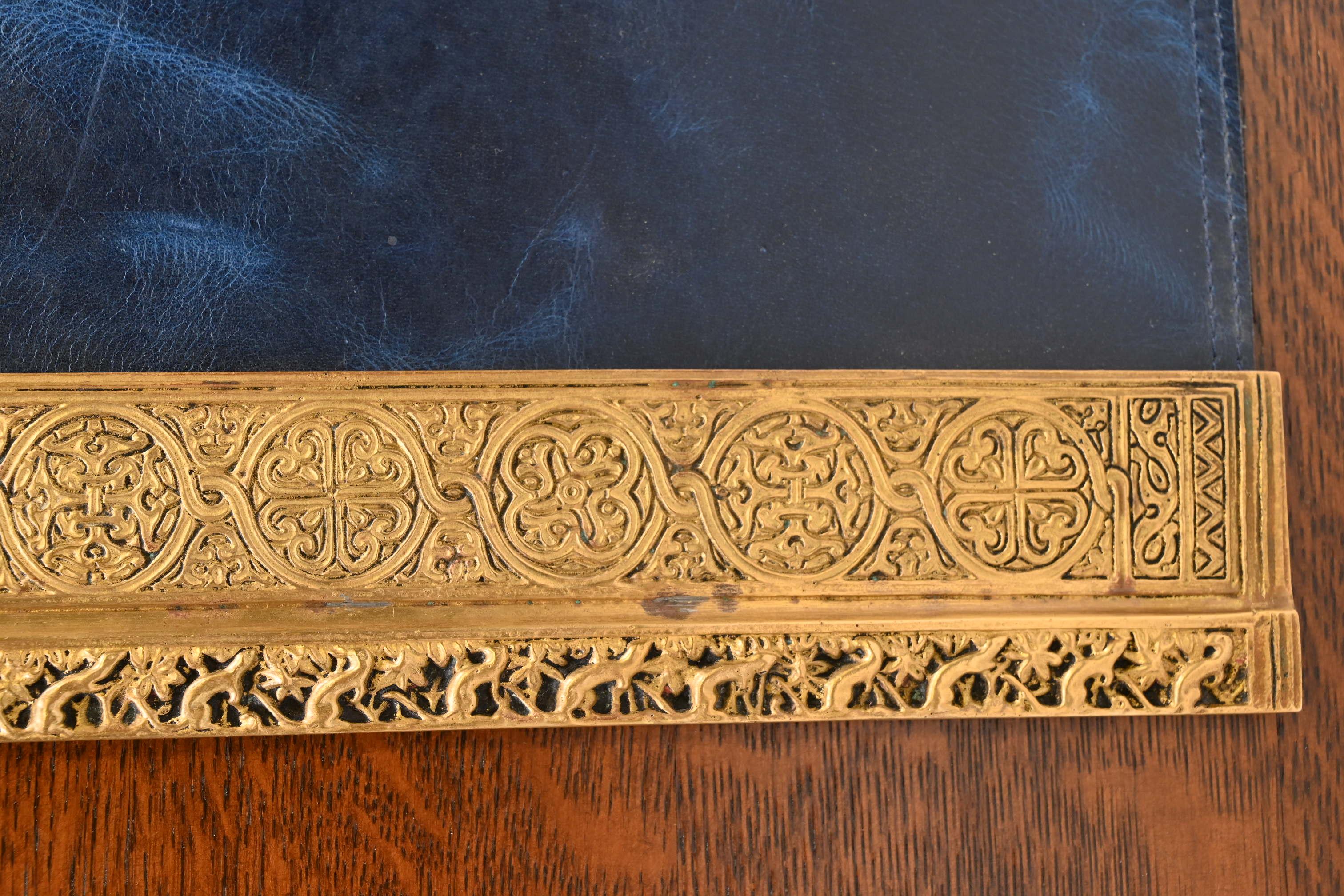 Tiffany Studios New York venezianische Bronze Doré Blotter endet mit Leder Schreibtischunterlage im Angebot 5