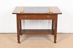 Tiffany Studios New York Venetian Bronze Doré Blotter Ends With Leather Desk Pad