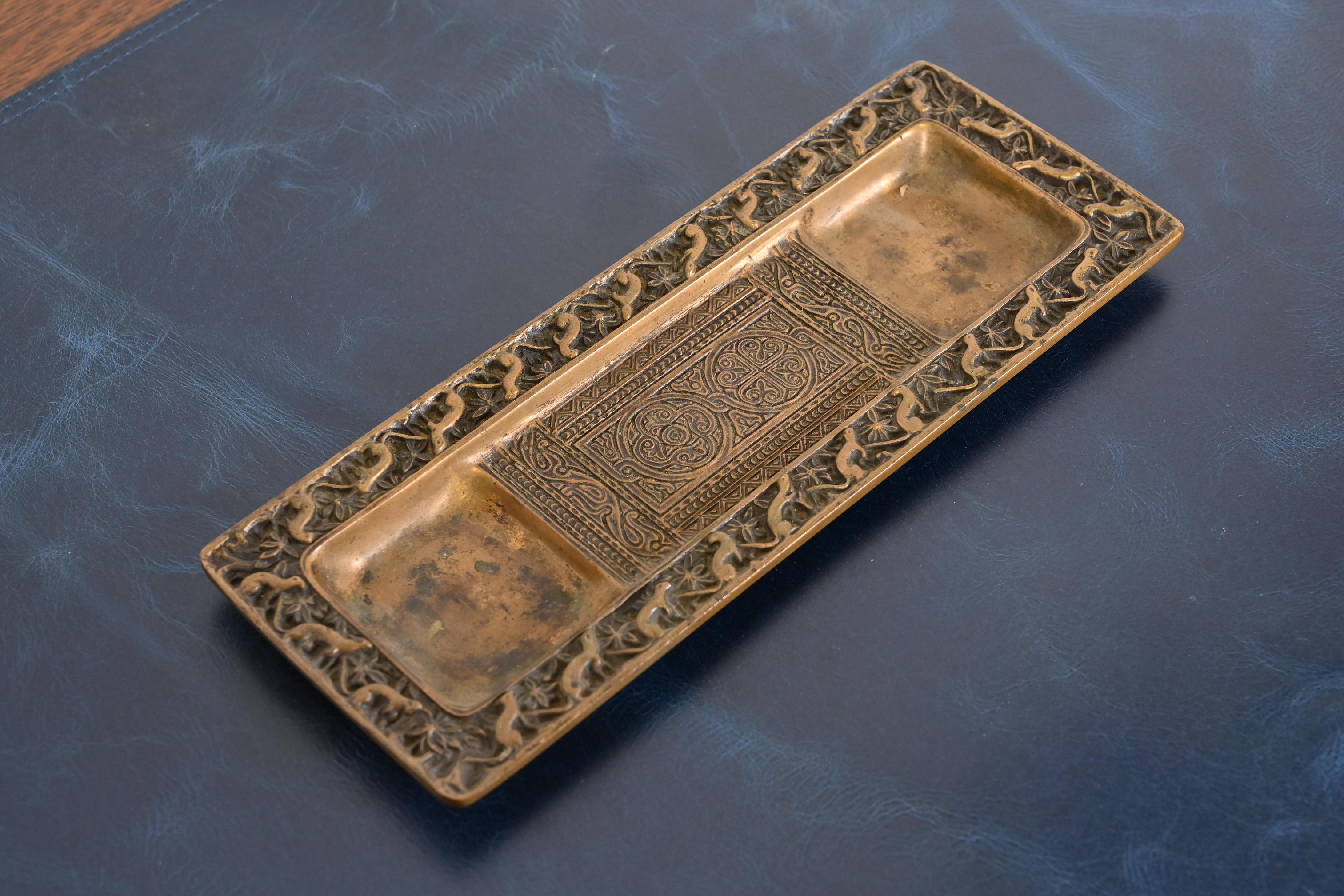Tiffany Studios New York Venetian Bronze Pen Tray In Good Condition For Sale In South Bend, IN