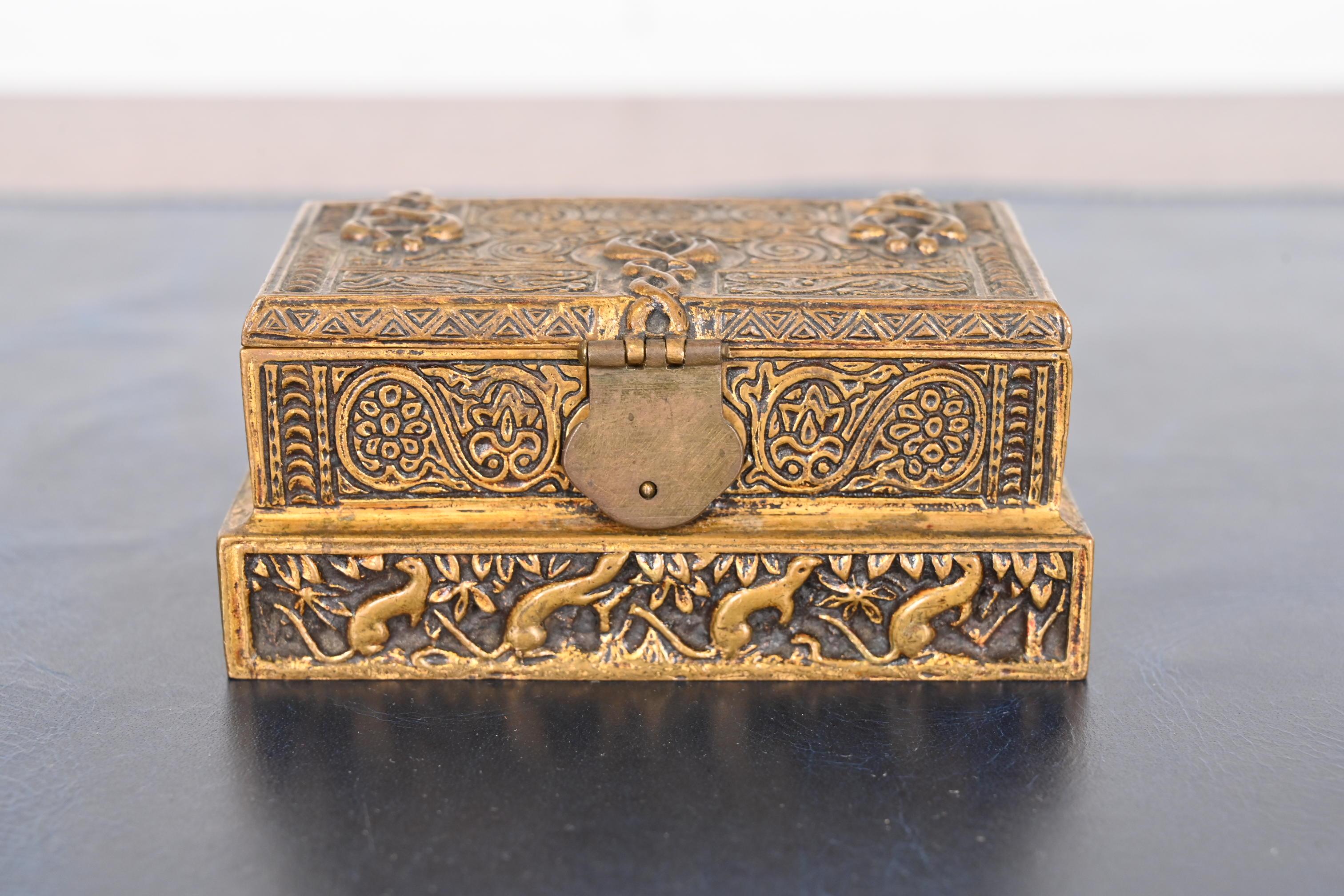 American Tiffany Studios New York Venetian Bronze Stamp Box For Sale