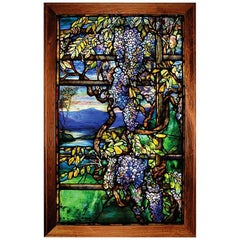 Antique Tiffany Studios New York "Wisteria" Leaded Glass Window