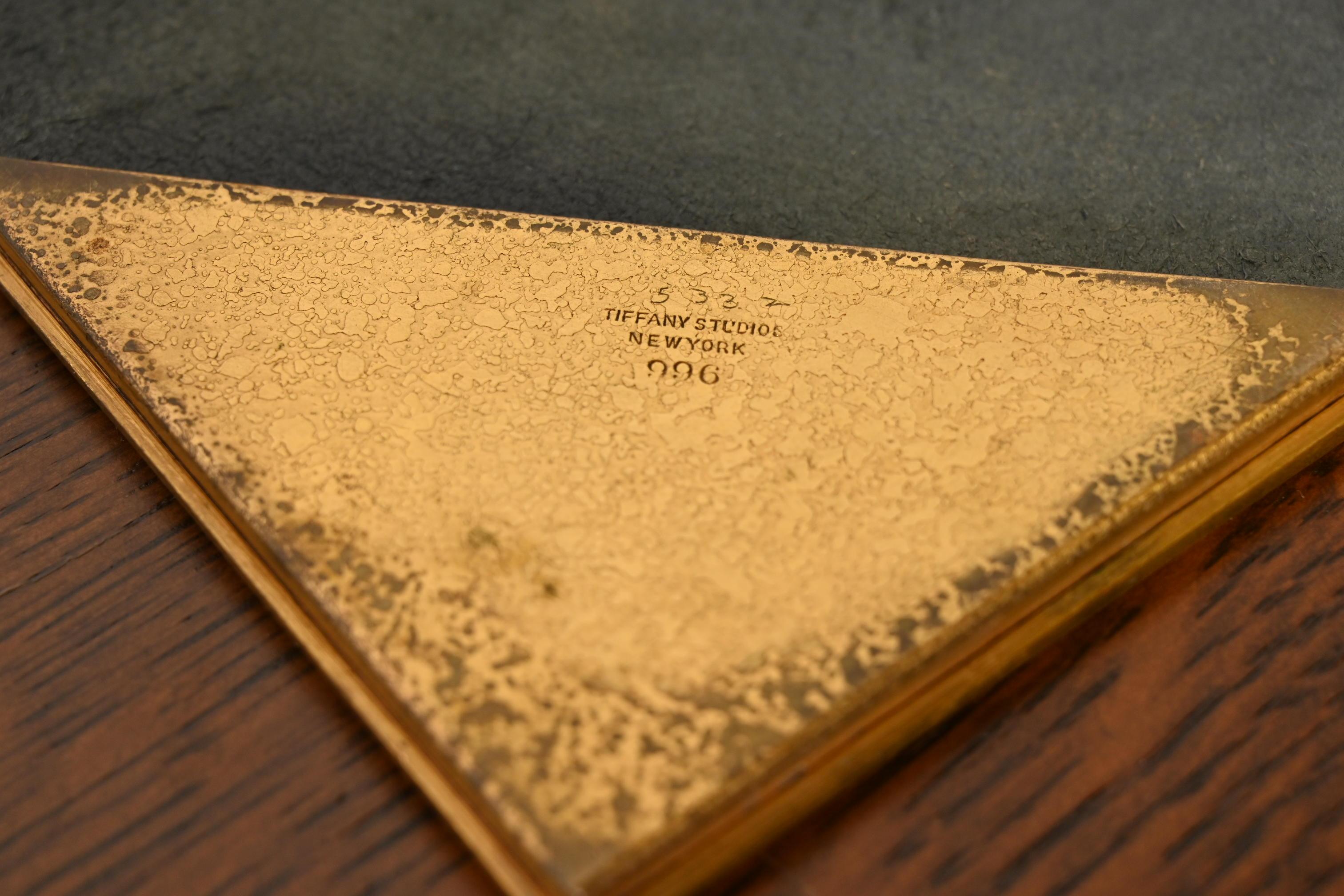 Tiffany Studios New York Zodiac Bronze Blotter Corners With Leather Desk Blotter For Sale 5