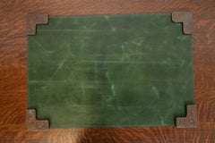 Tiffany Studios New York Zodiac Bronze Blotter Corners With Leather Desk Blotter