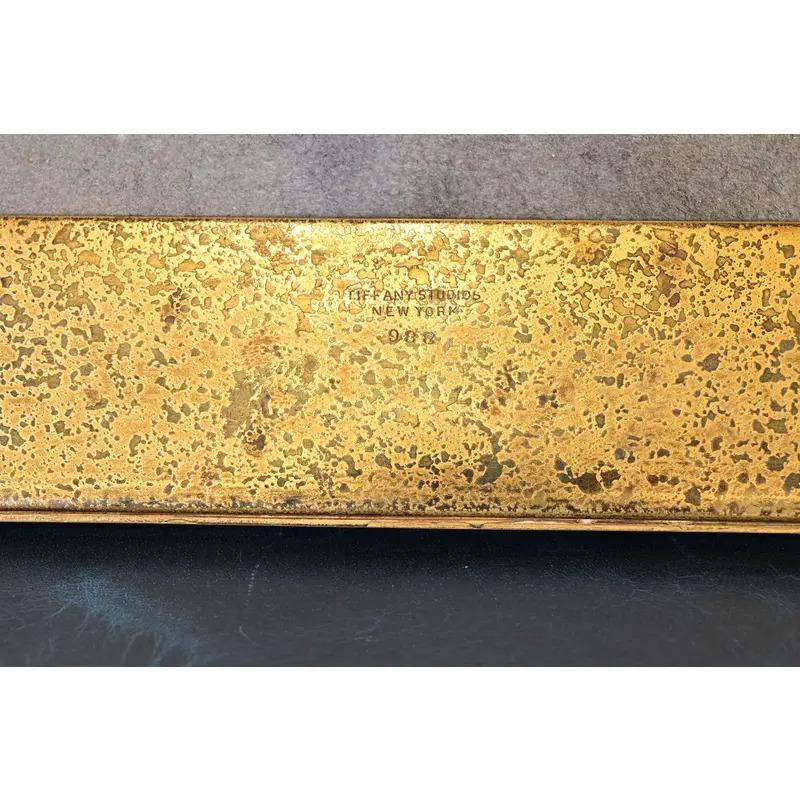 Tiffany Studios New York Zodiac Bronze-Blatter-Ende mit Leder-Schreibtisch-Blatter im Angebot 5