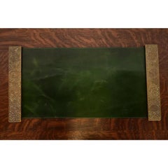 Tiffany Studios New York Zodiac Bronze Blotter Ends With Leather Desk Blotter