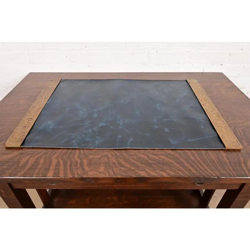 Tiffany Studios New York Zodiac Bronze-Blatter-Ende mit Leder-Schreibtisch-Blatter (Arts and Crafts) im Angebot