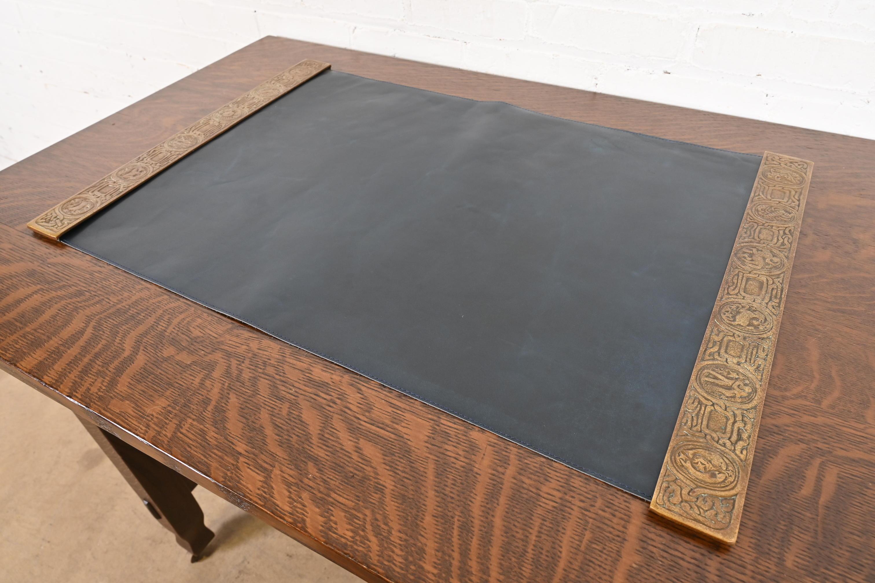 American Tiffany Studios New York Zodiac Bronze Blotter Ends With Leather Desk Blotter For Sale