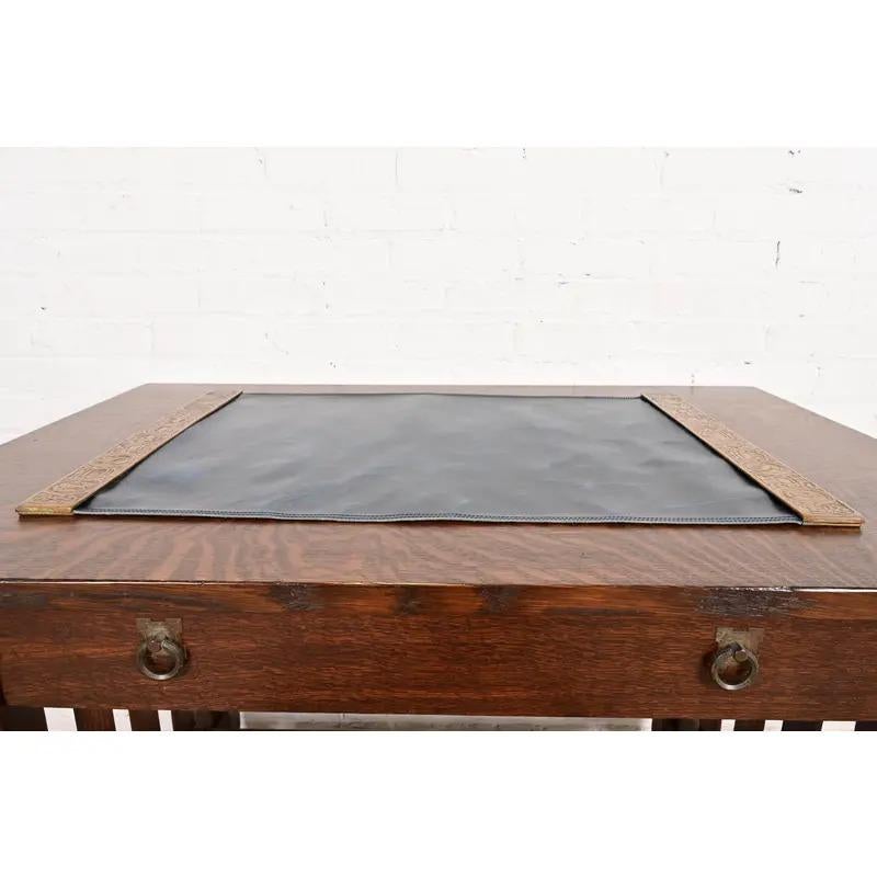 Tiffany Studios New York Zodiac Bronze-Blatter-Ende mit Leder-Schreibtisch-Blatter im Zustand „Gut“ im Angebot in South Bend, IN