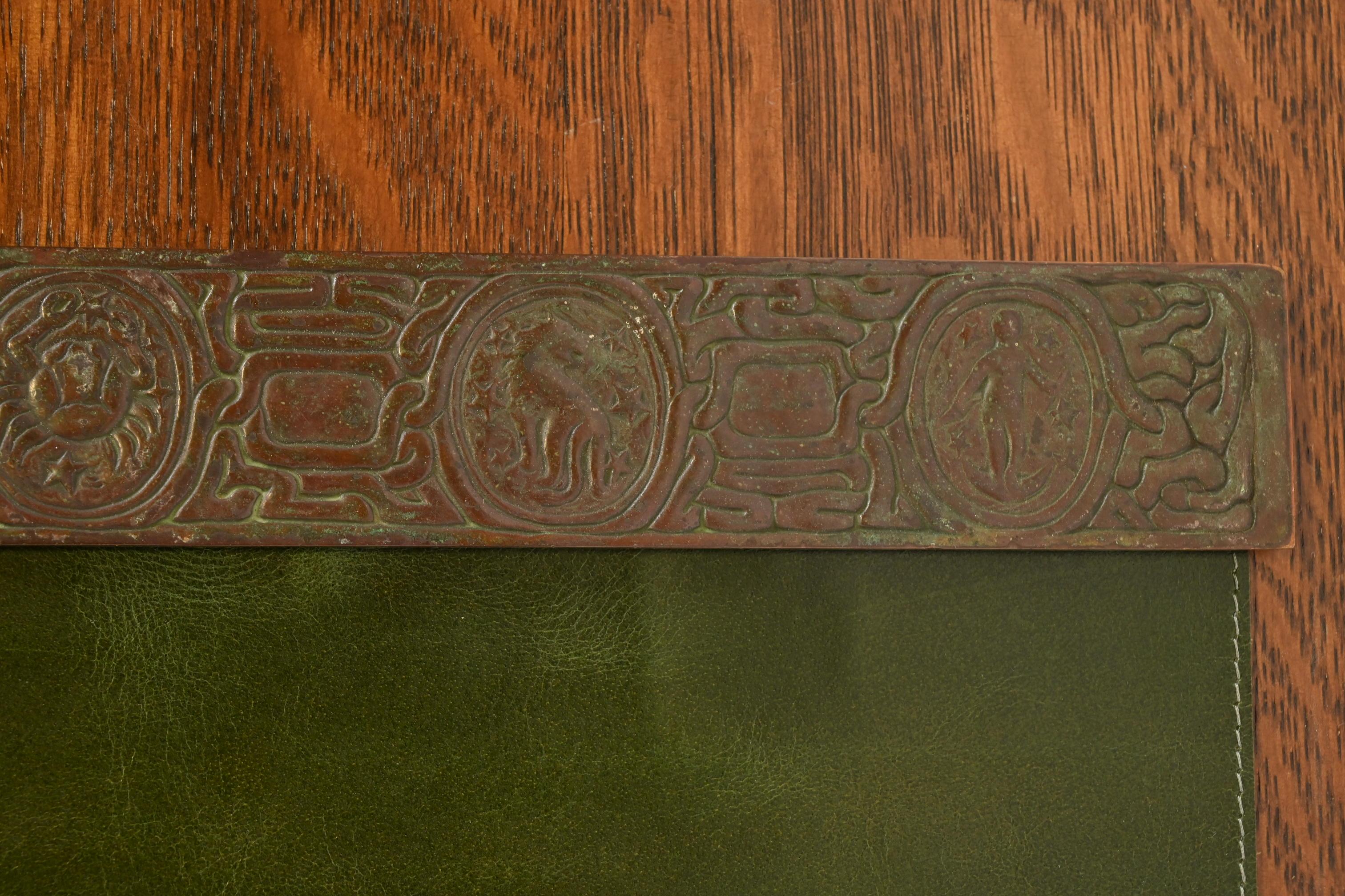 Tiffany Studios New York Zodiac Bronze Blotter Ends With Leather Desk Blotter For Sale 1