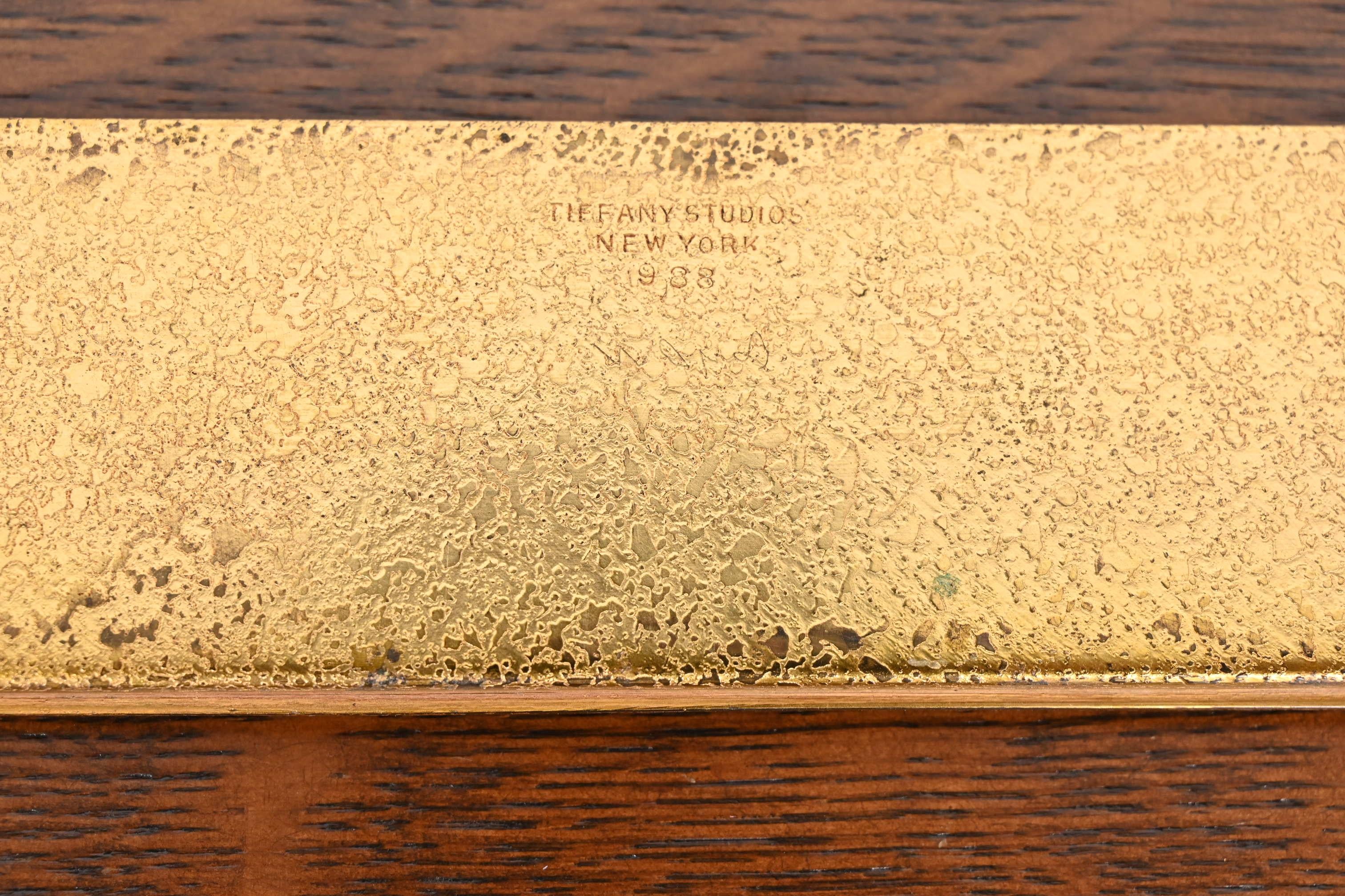 Tiffany Studios New York Zodiac Bronze-Blatter-Ende mit Leder-Schreibtisch-Blatter im Angebot 2