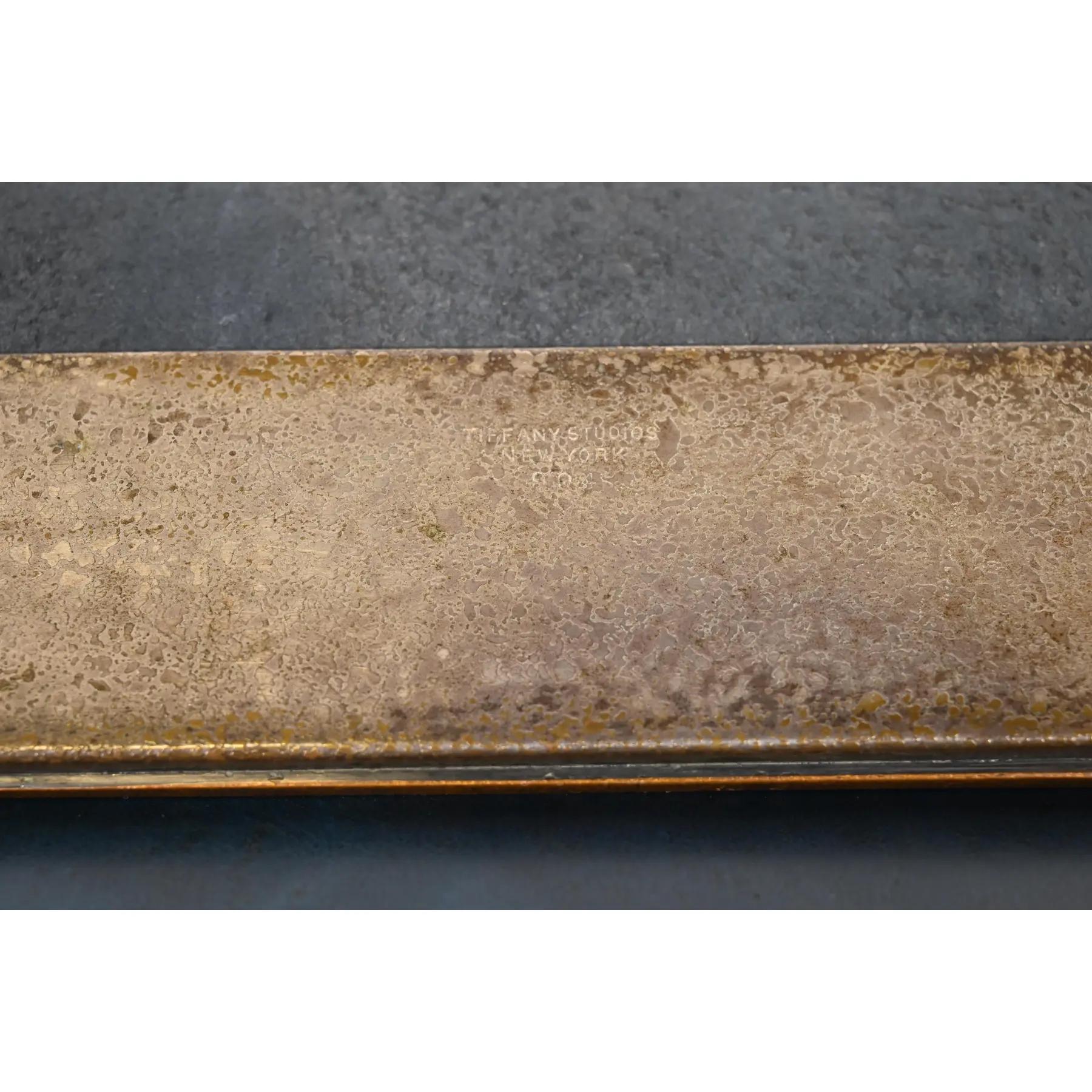 Tiffany Studios New York Zodiac Bronze-Blatter-Ende mit Leder-Schreibtisch-Blatter im Angebot 3
