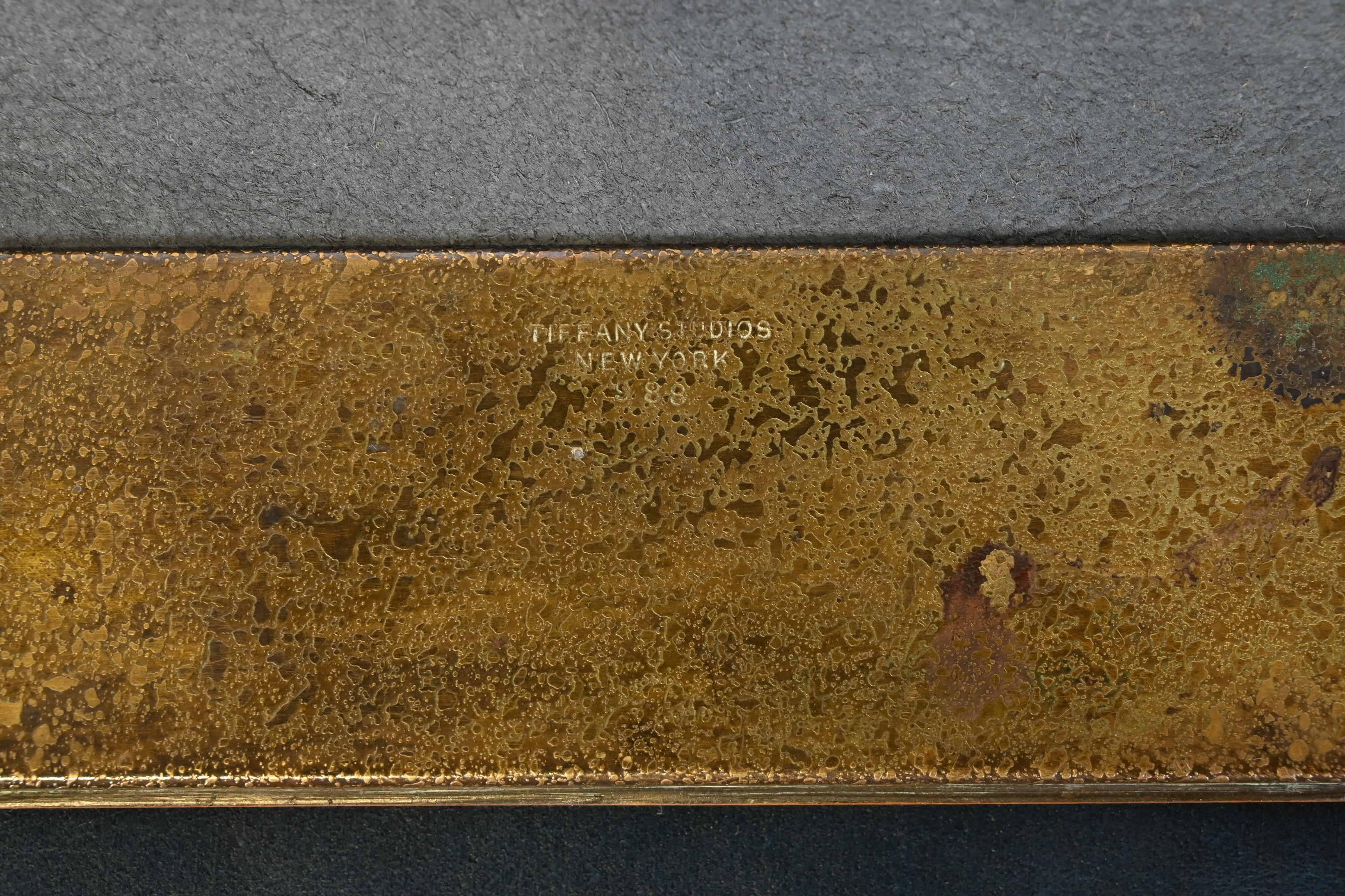 Tiffany Studios New York Zodiac Bronze Blotter Ends With Leather Desk Blotter For Sale 3