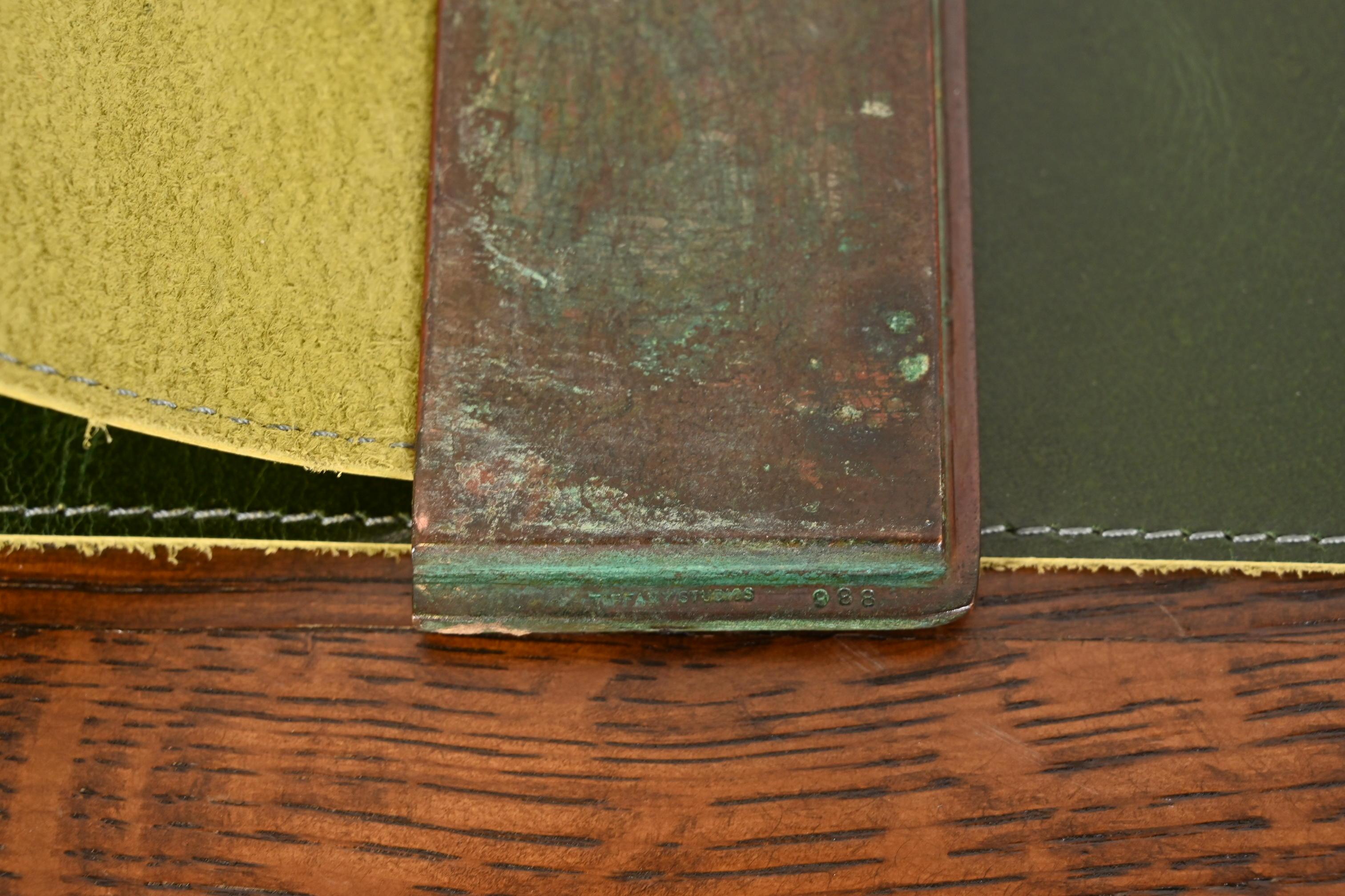 Tiffany Studios New York Zodiac Bronze Blotter Ends With Leather Desk Blotter For Sale 3
