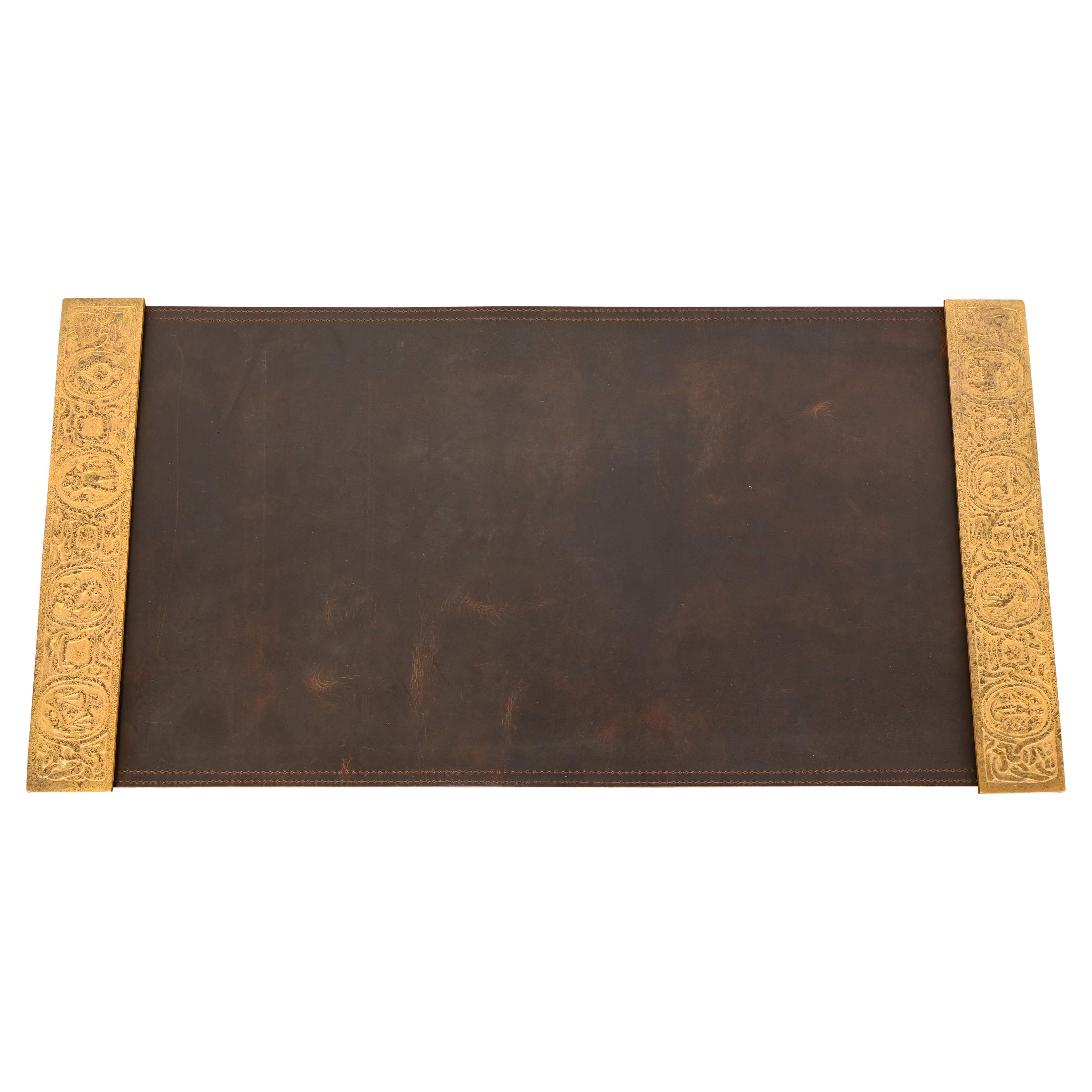 Tiffany Studios New York Zodiac Bronze Blotter Ends con Blotter da tavolo in pelle