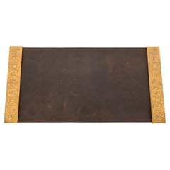 Tiffany Studios New York Zodiac Bronze Blotter Ends con Blotter da tavolo in pelle