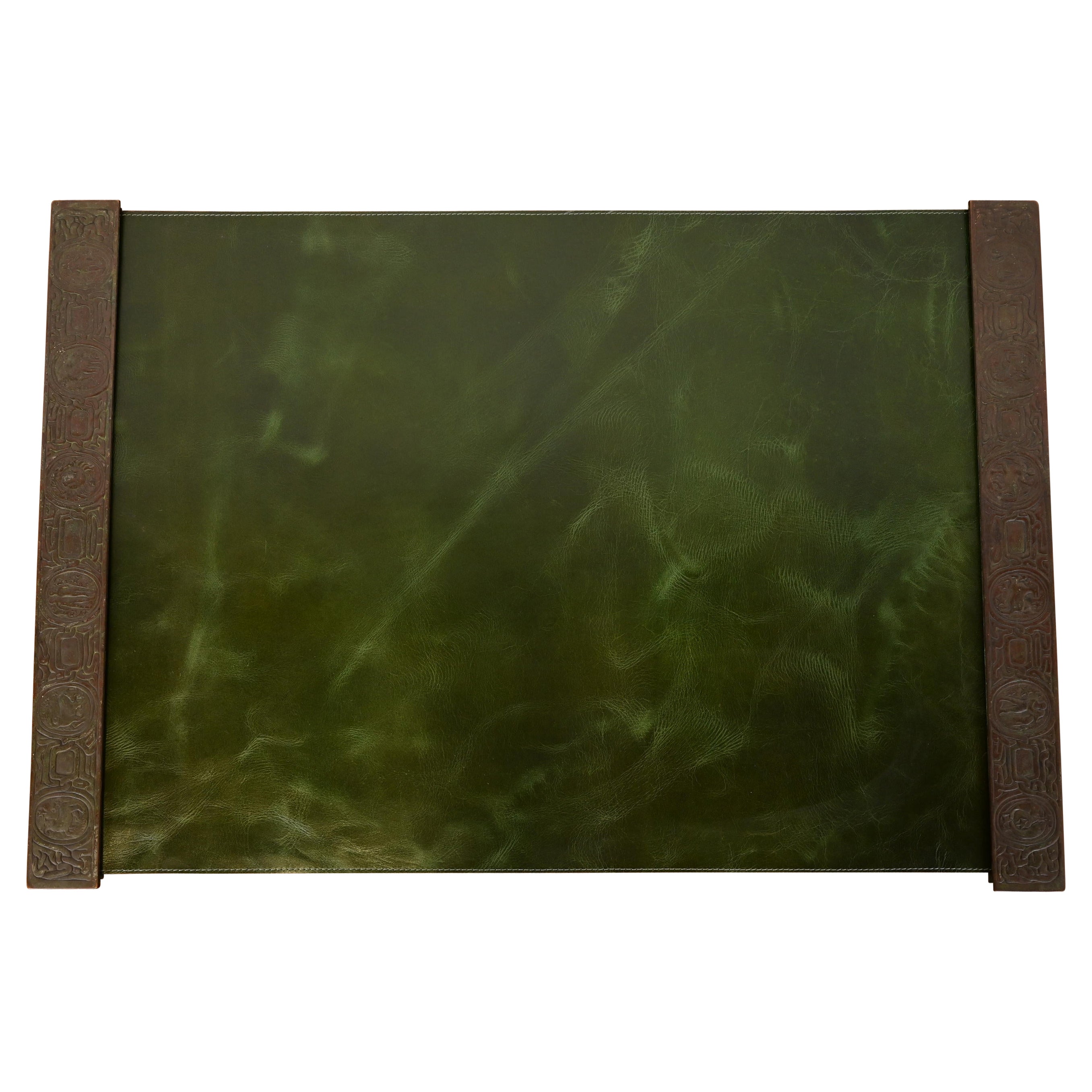 Tiffany Studios New York Zodiac Bronze-Blatter-Ende mit Leder-Schreibtisch-Blatter im Angebot