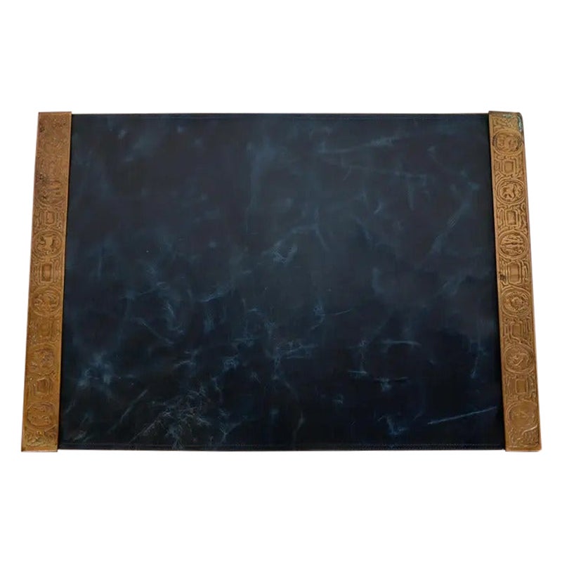 Tiffany Studios New York Zodiac Bronze Blotter Ends With Leather Desk Blotter