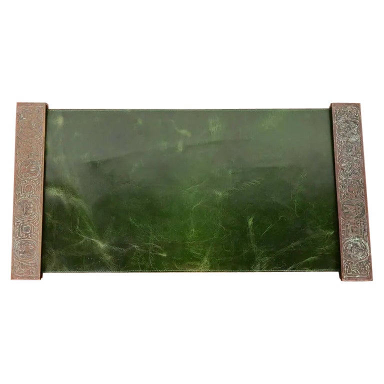 Tiffany Studios New York Zodiac Bronze Blotter Ends With Leather Desk Blotter