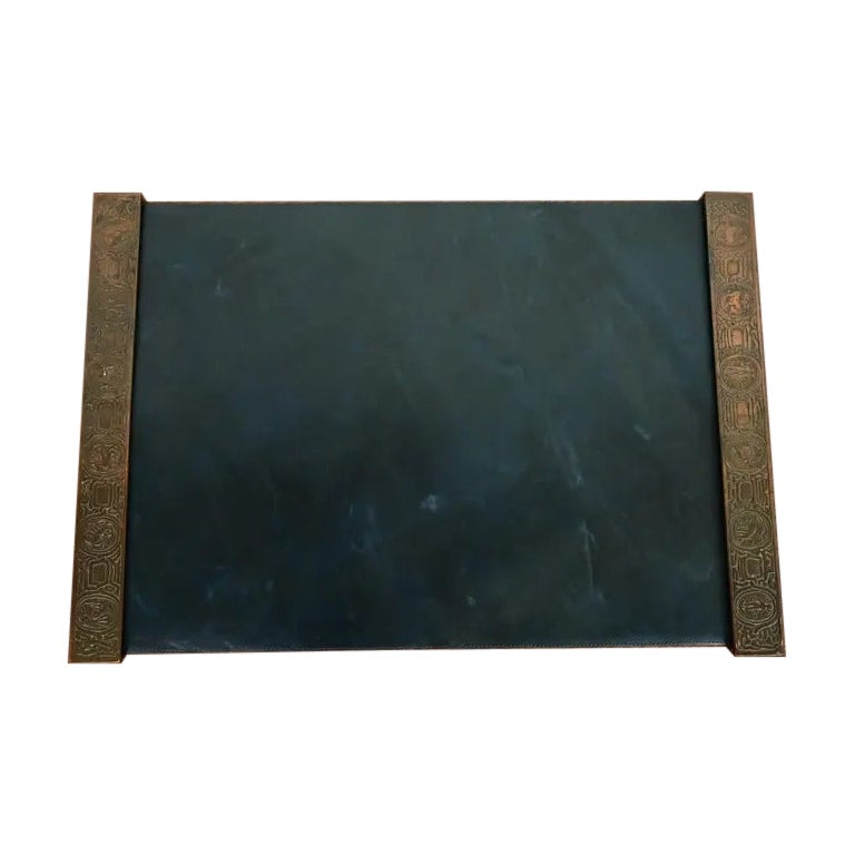 Tiffany Studios New York Zodiac Bronze Blotter Ends With Leather Desk Blotter
