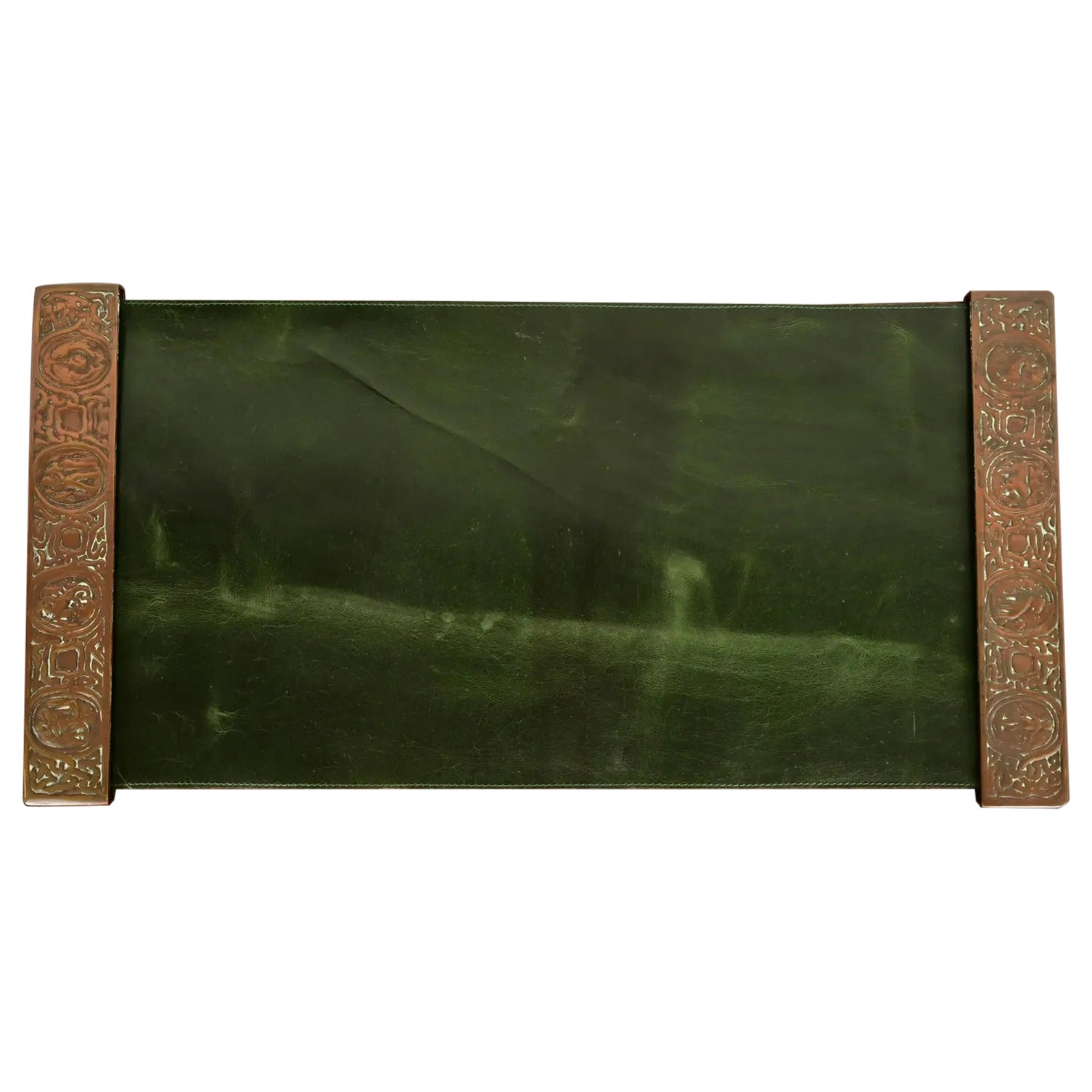 Tiffany Studios New York Zodiac Bronze Blotter Ends With Leather Desk Blotter