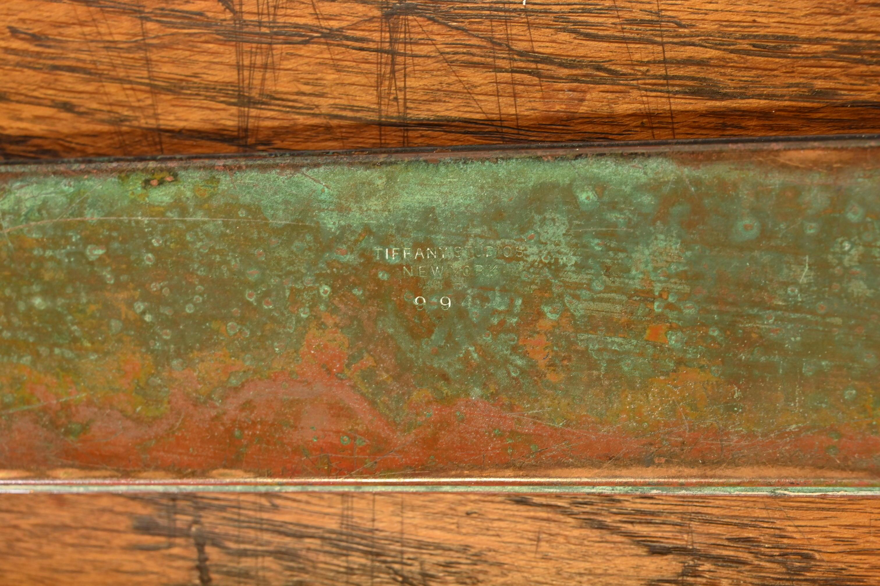 Tiffany Studios New York Zodiac Bronze Blotter endet mit Leder-Schreibtischunterlage im Angebot 6