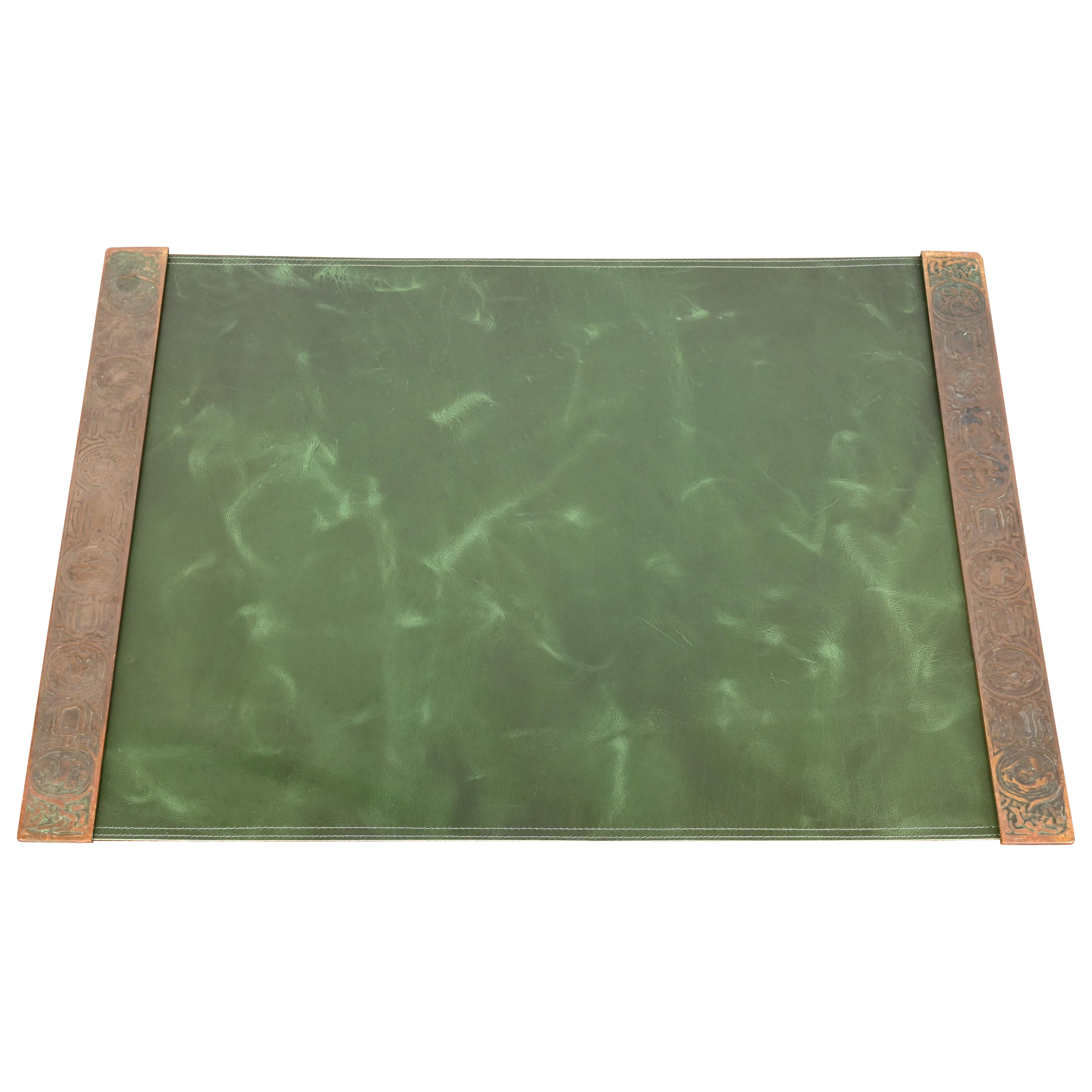 Tiffany Studios New York Zodiac Bronze Blotter Ends con pad in pelle da scrivania