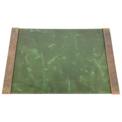 Tiffany Studios New York Zodiac Bronze Blotter Ends con pad in pelle da scrivania