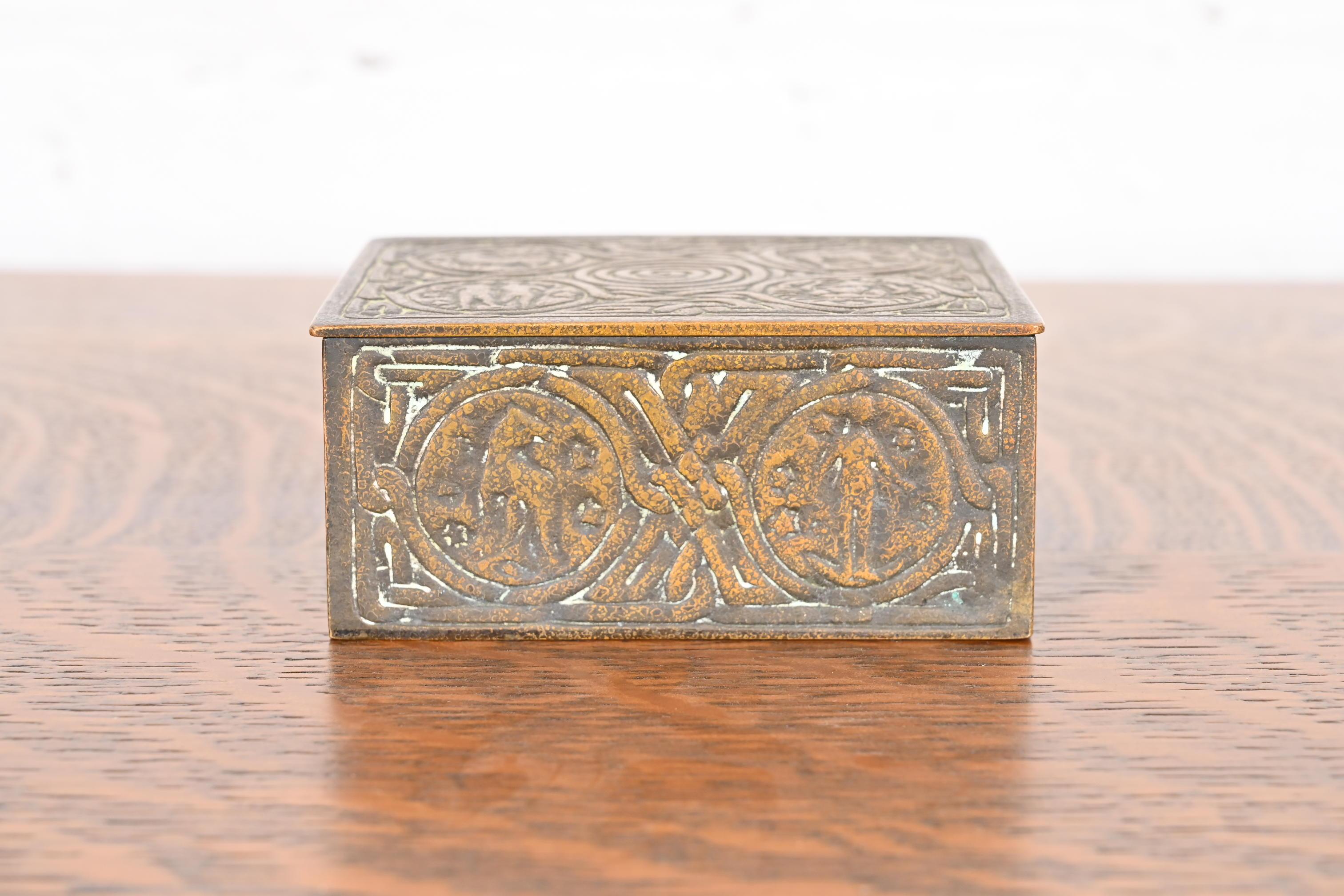 Art Nouveau Tiffany Studios New York 'Zodiac' Bronze Box, circa 1910 For Sale