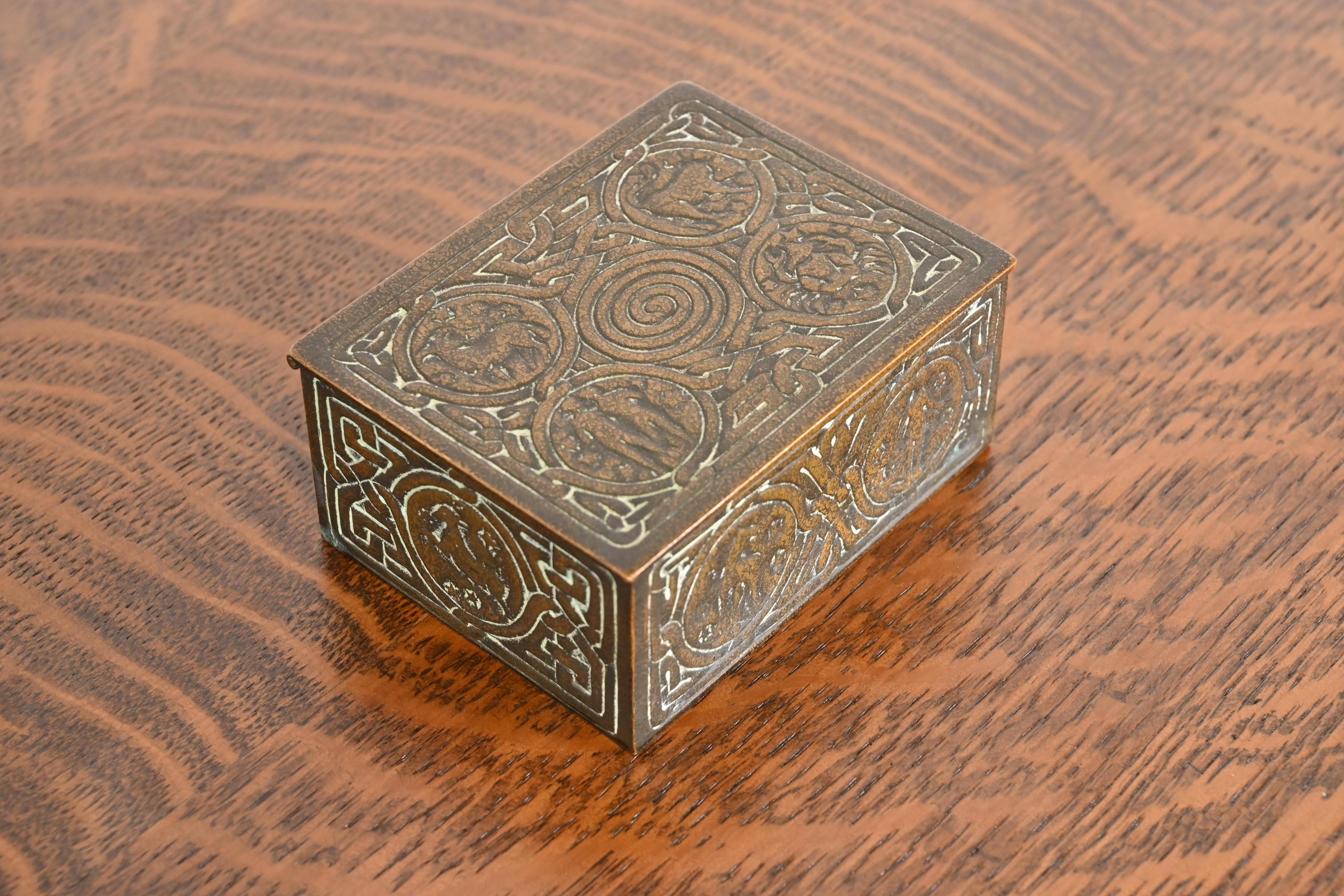 American Tiffany Studios New York 'Zodiac' Bronze Box, circa 1910 For Sale