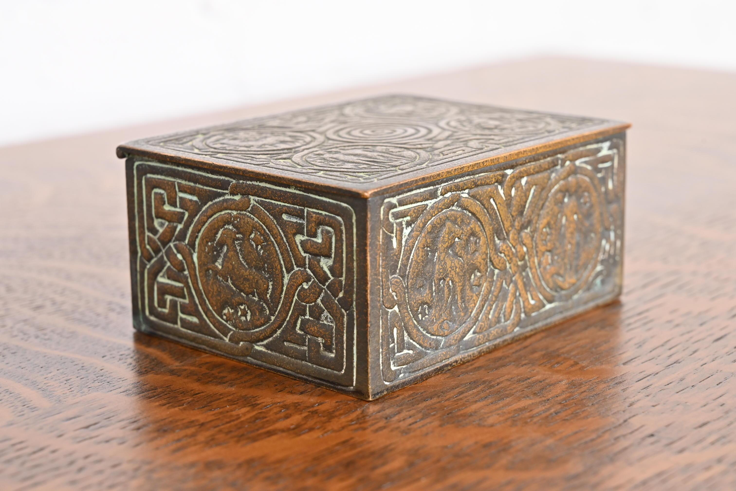 Tiffany Studios New York 'Zodiac' Bronze Box, circa 1910 In Good Condition For Sale In South Bend, IN