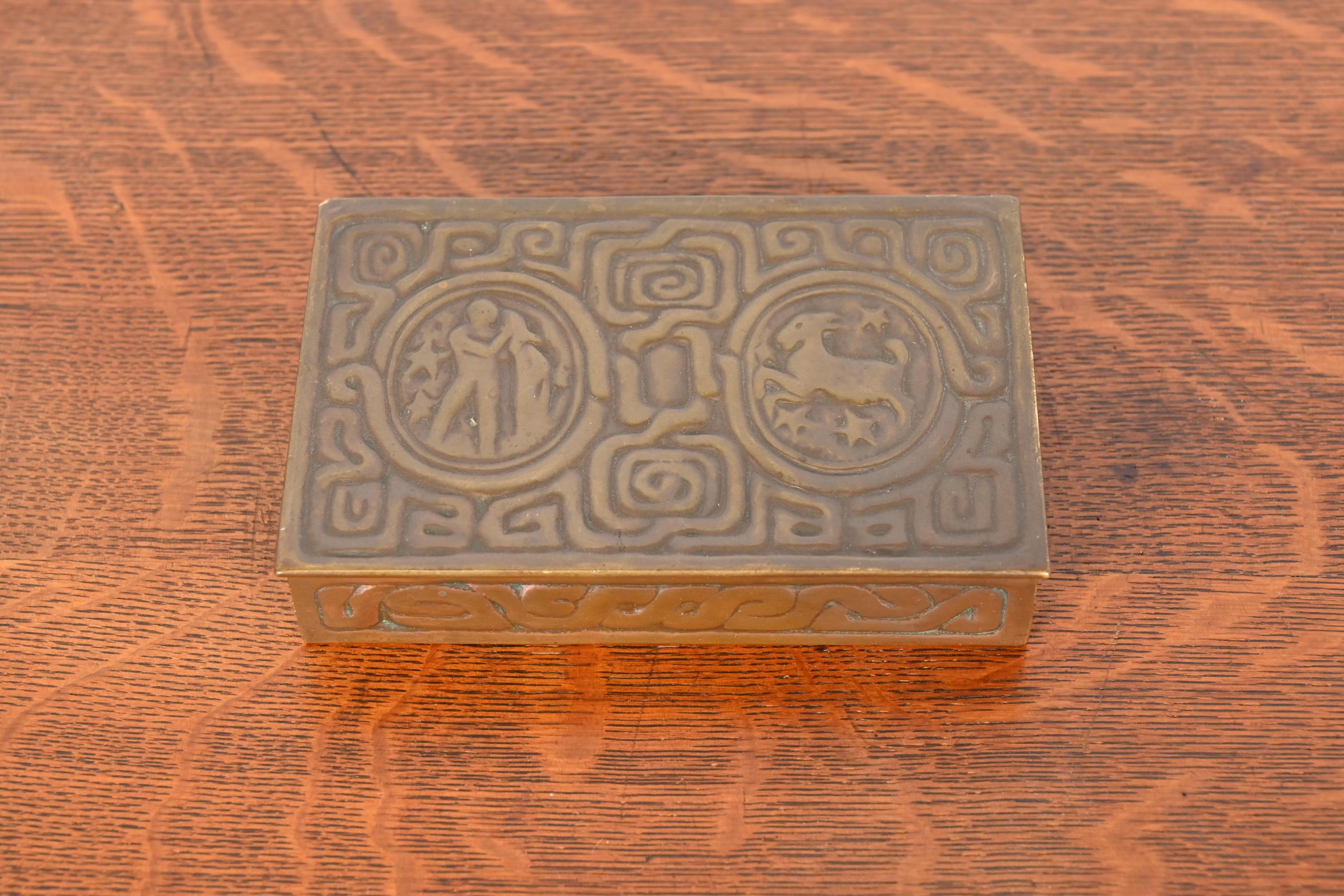 Arts and Crafts Tiffany Studios New York Zodiac Bronze Box For Sale