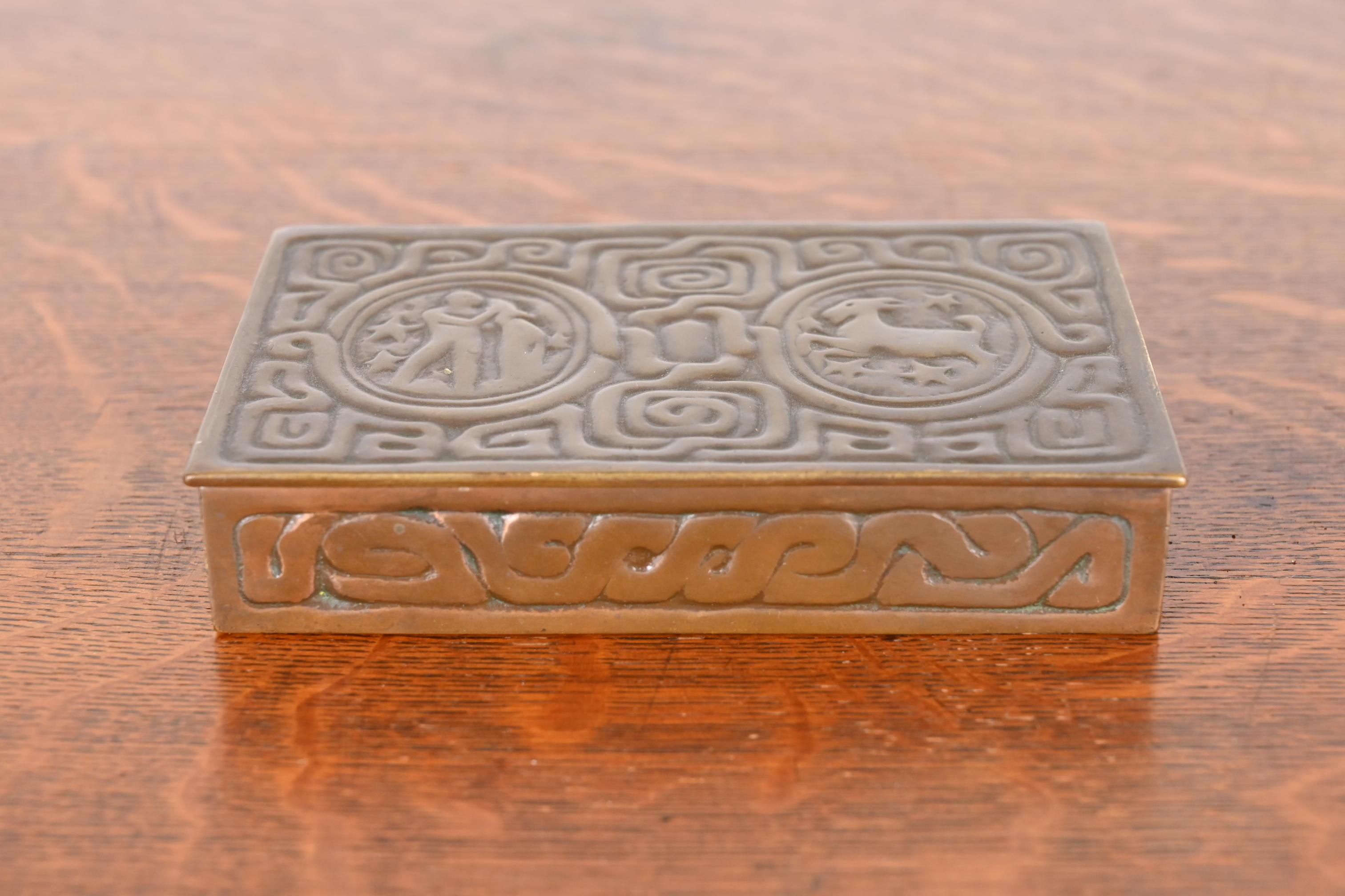 American Tiffany Studios New York Zodiac Bronze Box For Sale