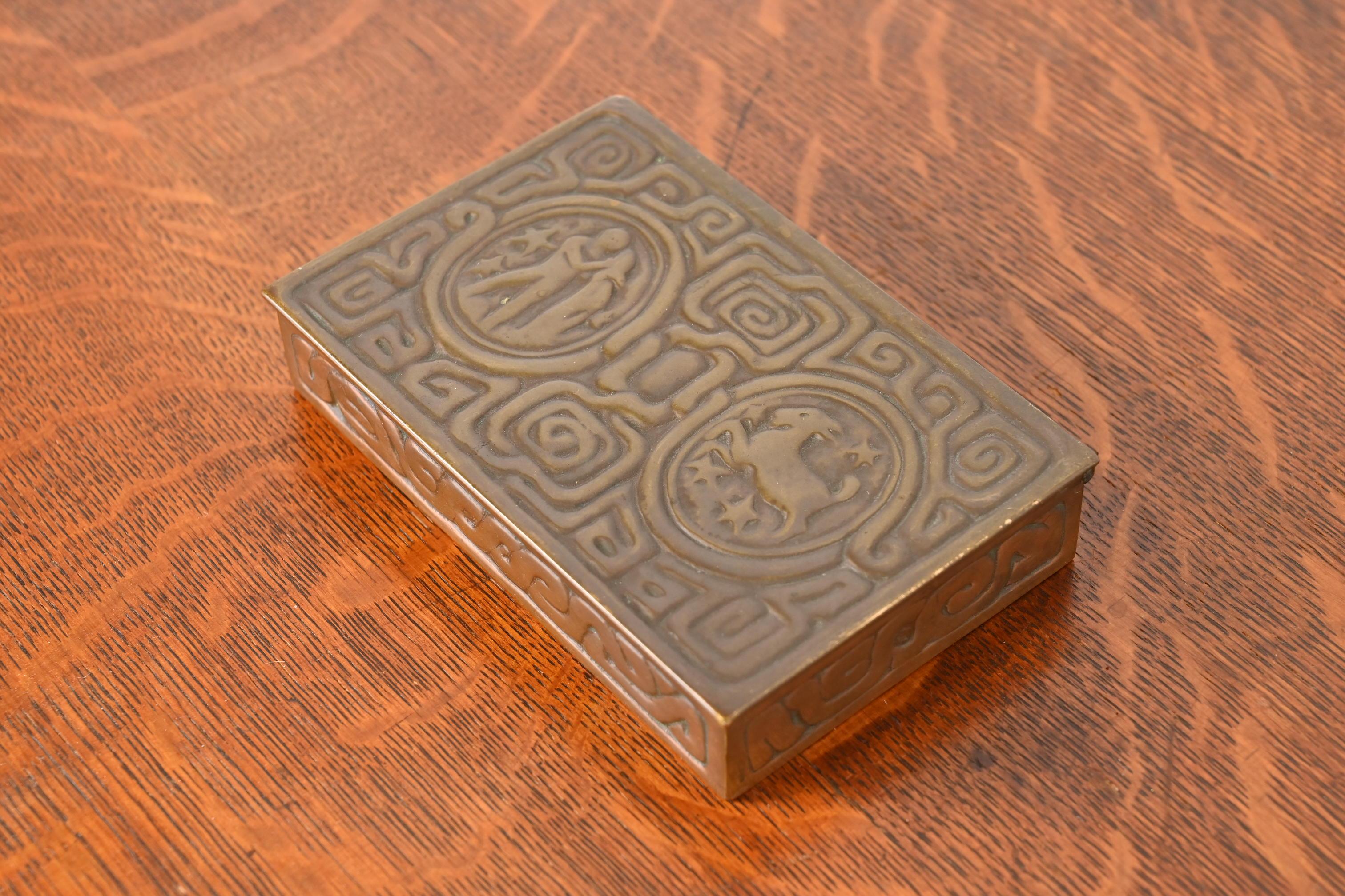 Tiffany Studios New York Zodiac Bronze Box In Good Condition For Sale In South Bend, IN