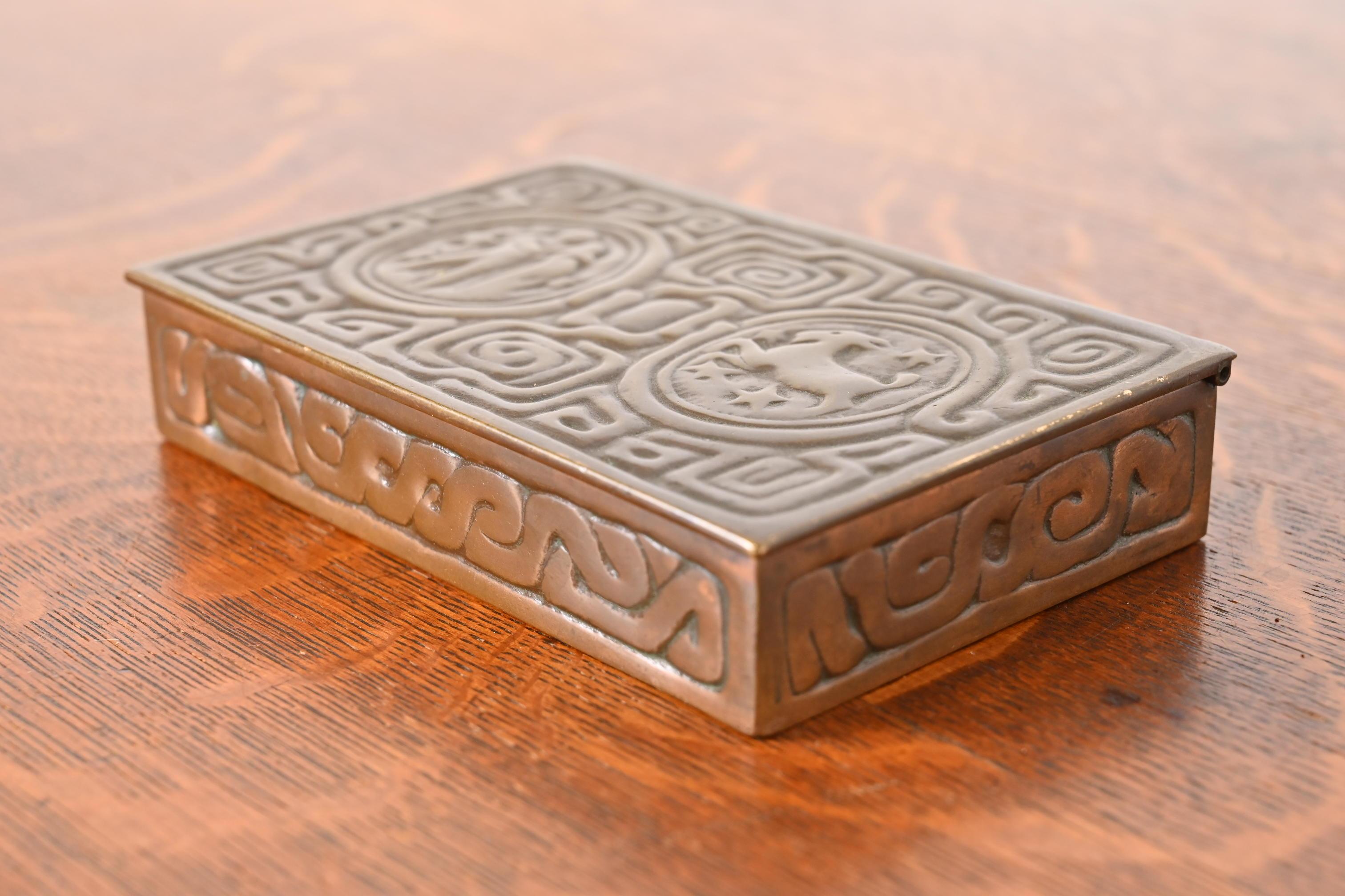20th Century Tiffany Studios New York Zodiac Bronze Box For Sale