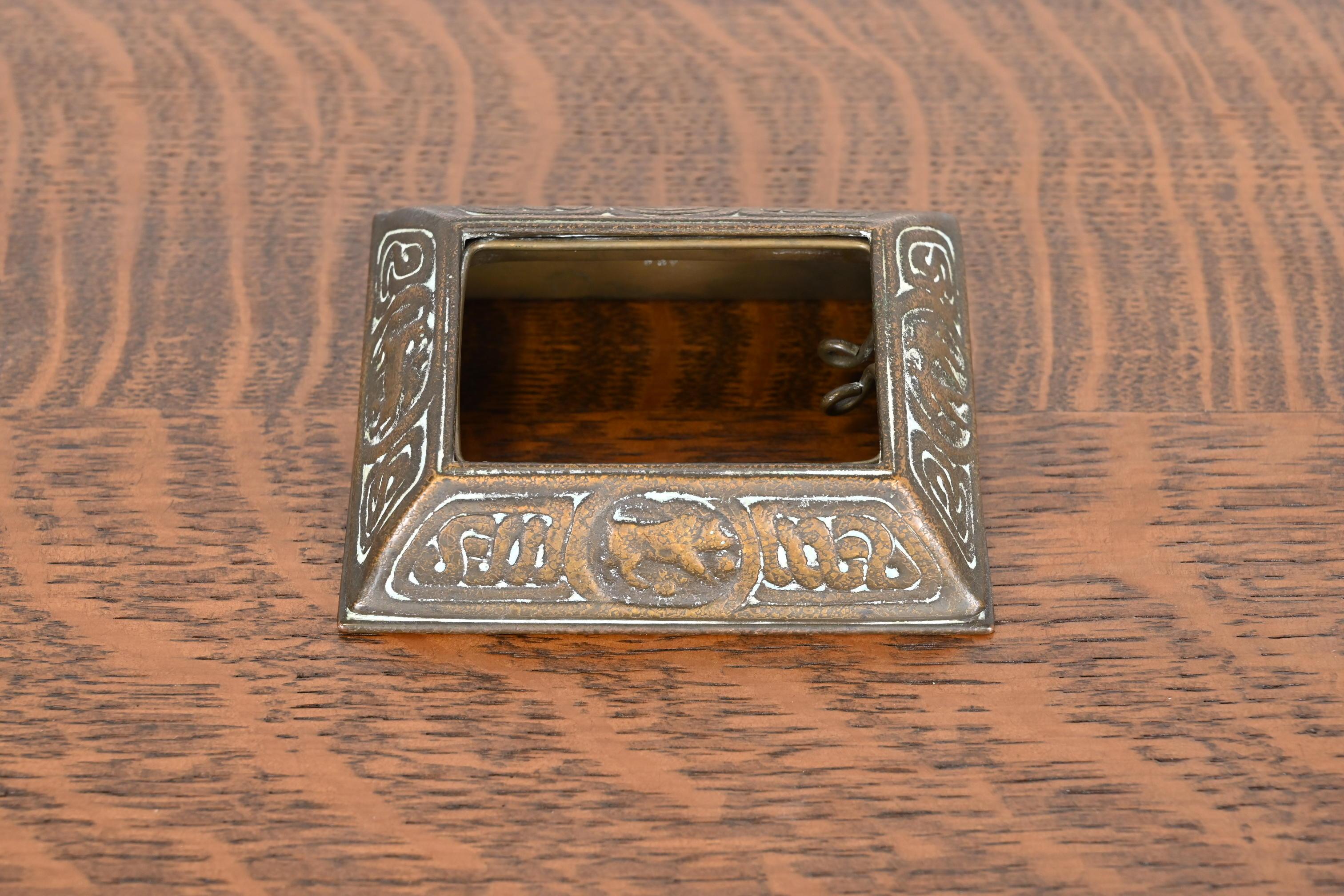 Tiffany Studios New York 'Zodiac' Bronze Desk Calendar Holder or Picture Frame In Good Condition For Sale In South Bend, IN