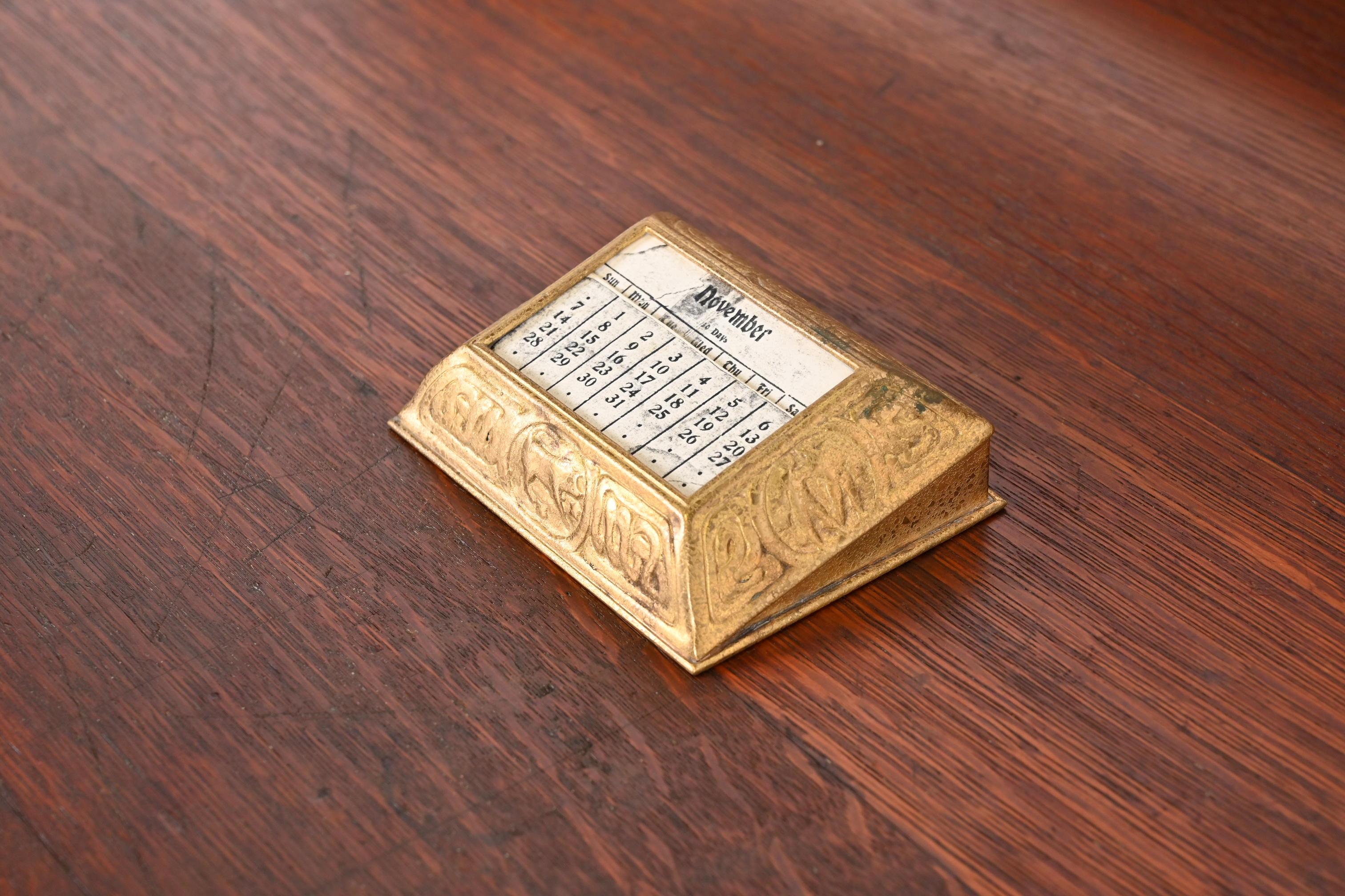 American Tiffany Studios New York Zodiac Bronze Desk Calendar Holder or Picture Frame For Sale