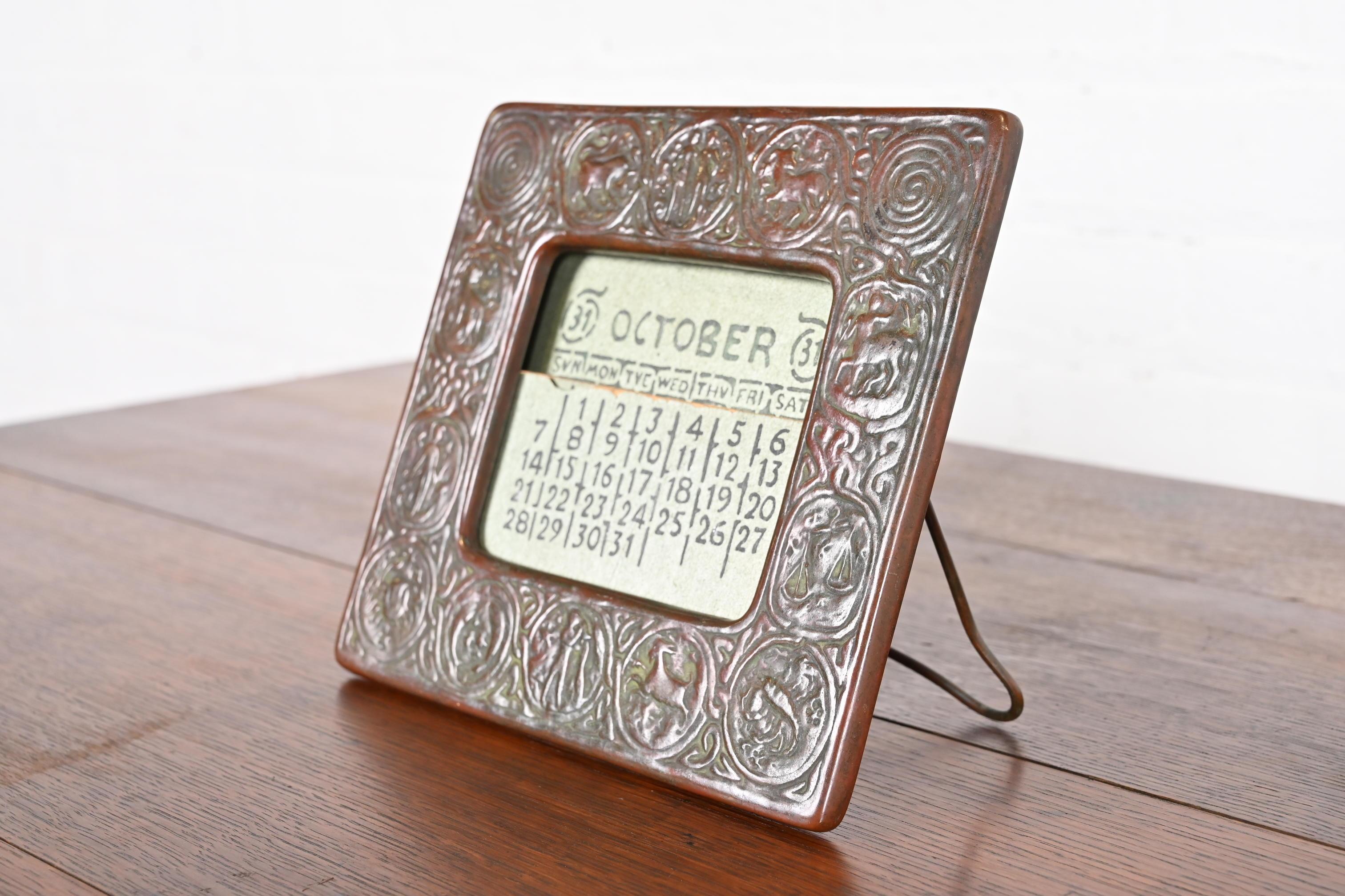 20th Century Tiffany Studios New York Zodiac Bronze Desk Calendar Holder or Picture Frame