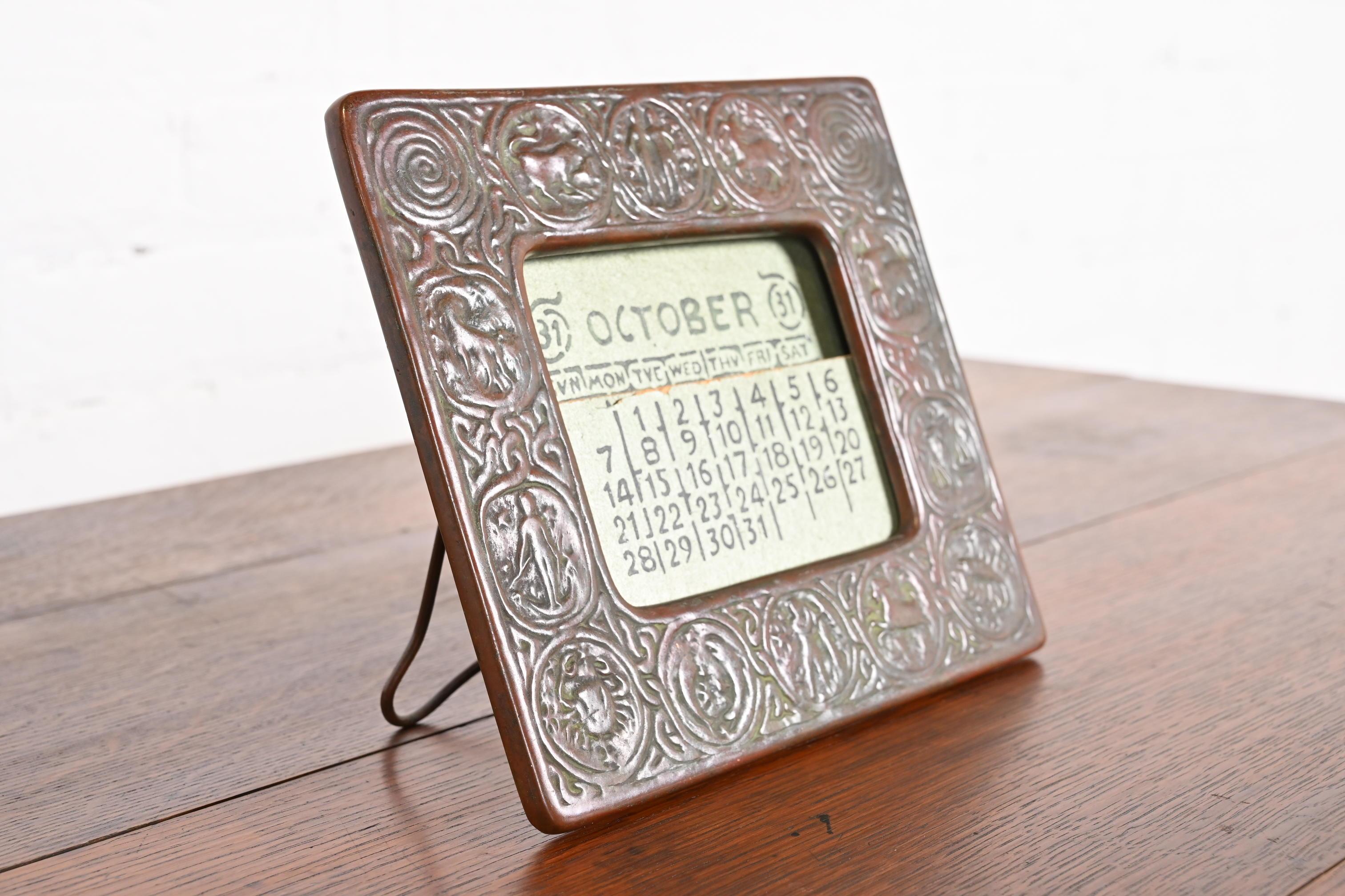 Tiffany Studios New York Zodiac Bronze Desk Calendar Holder or Picture Frame 2