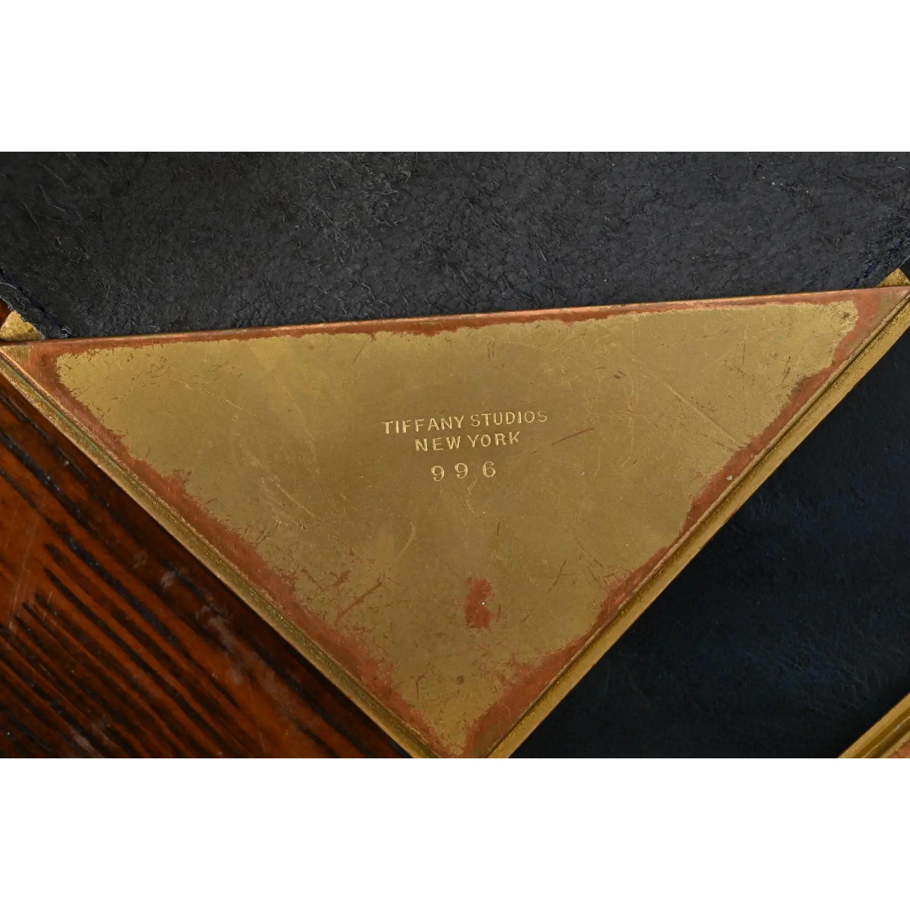 Tiffany Studios New York Zodiac Bronze Doré Blotter Corners With Leather Blotter For Sale 4