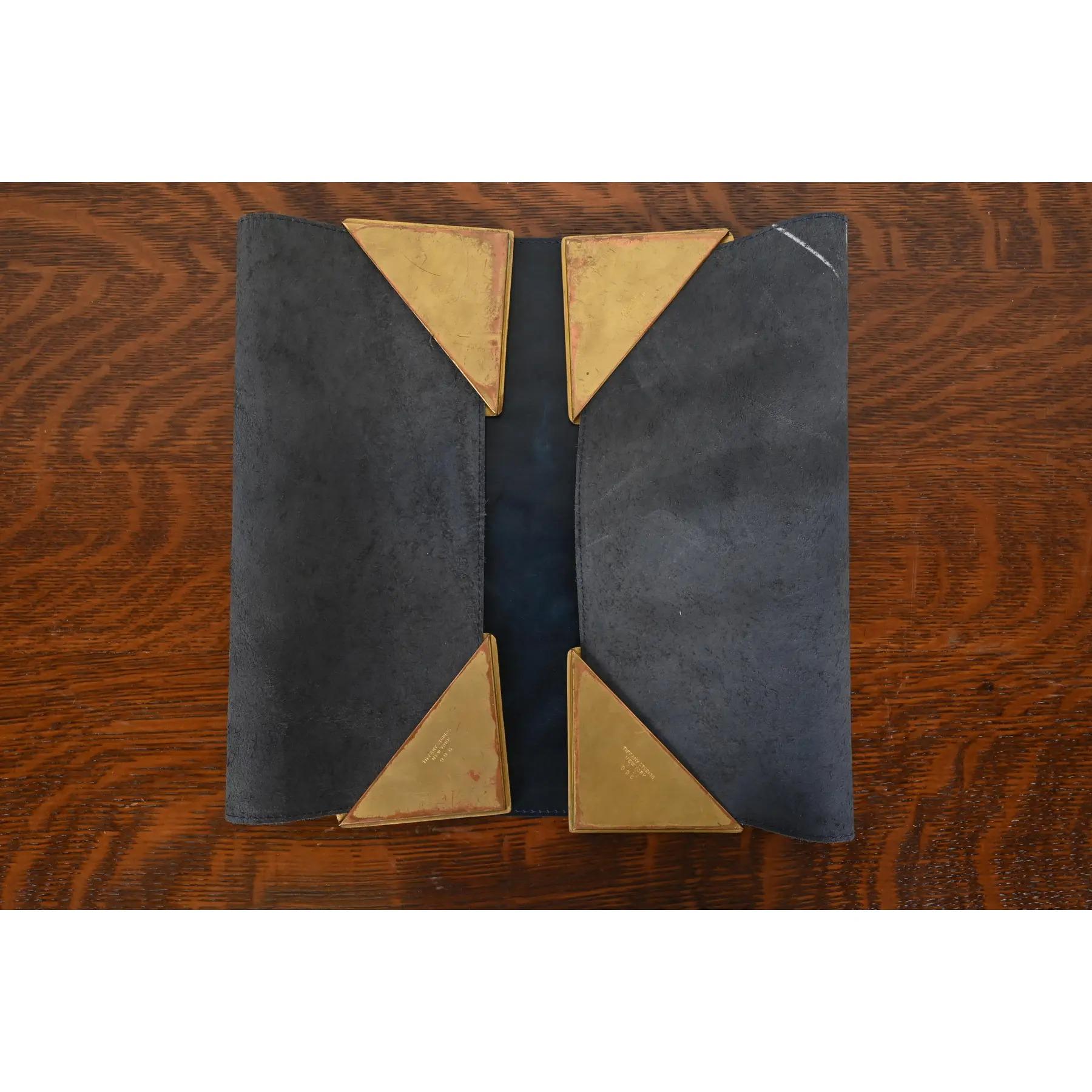Tiffany Studios New York Zodiac Bronze Doré Blotter Corners With Leather Blotter For Sale 5