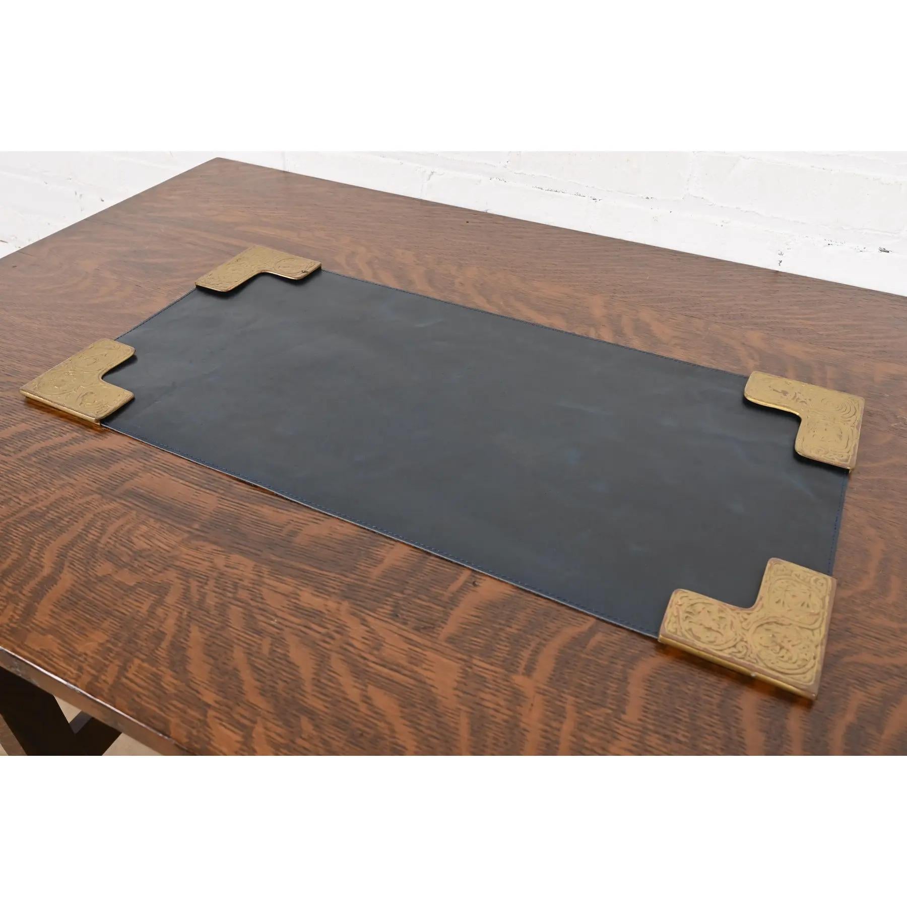 American Tiffany Studios New York Zodiac Bronze Doré Blotter Corners With Leather Blotter For Sale