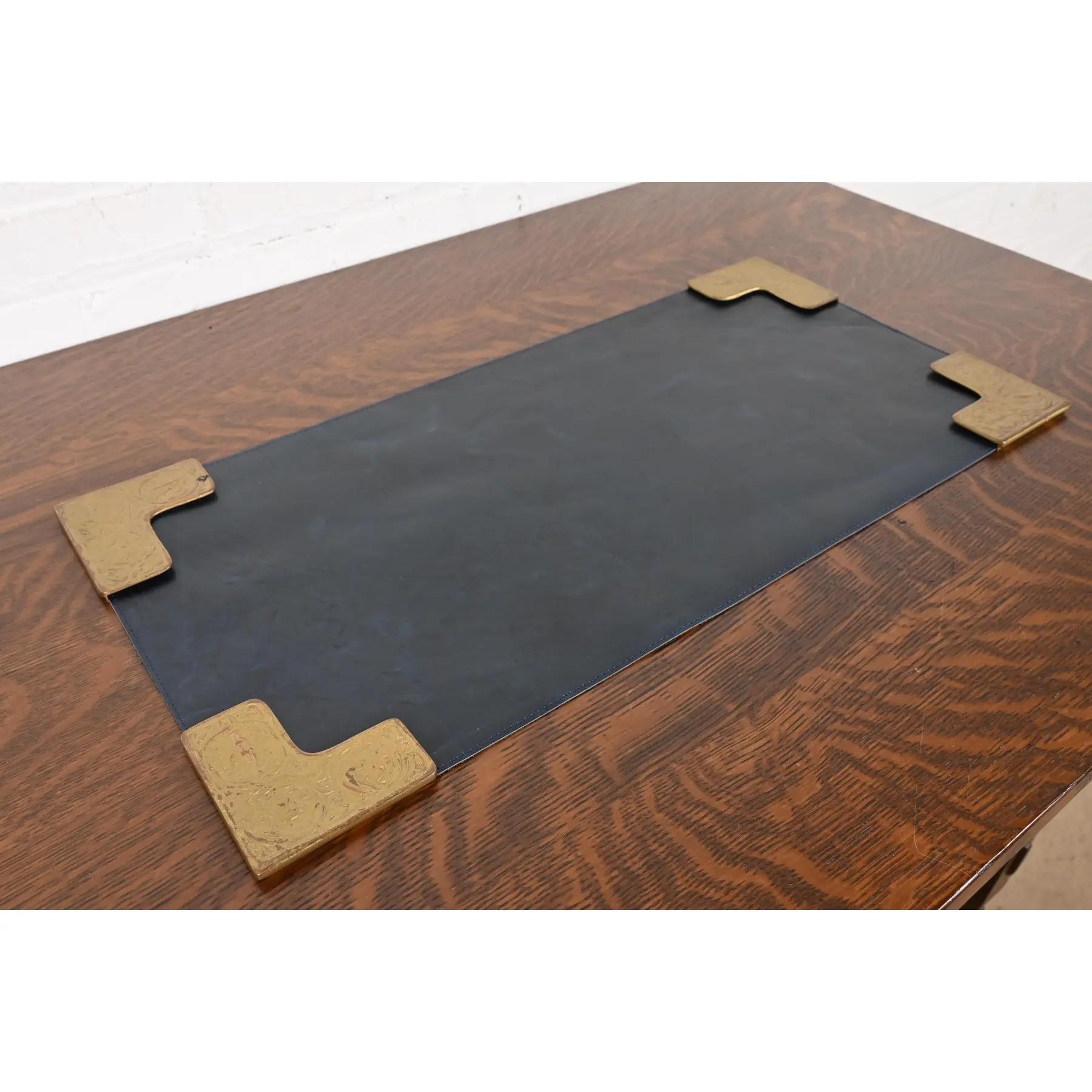 Tiffany Studios New York Zodiac Bronze Doré Blotter Corners With Leather Blotter In Good Condition For Sale In South Bend, IN