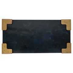 Antique Tiffany Studios New York Zodiac Bronze Doré Blotter Corners With Leather Blotter