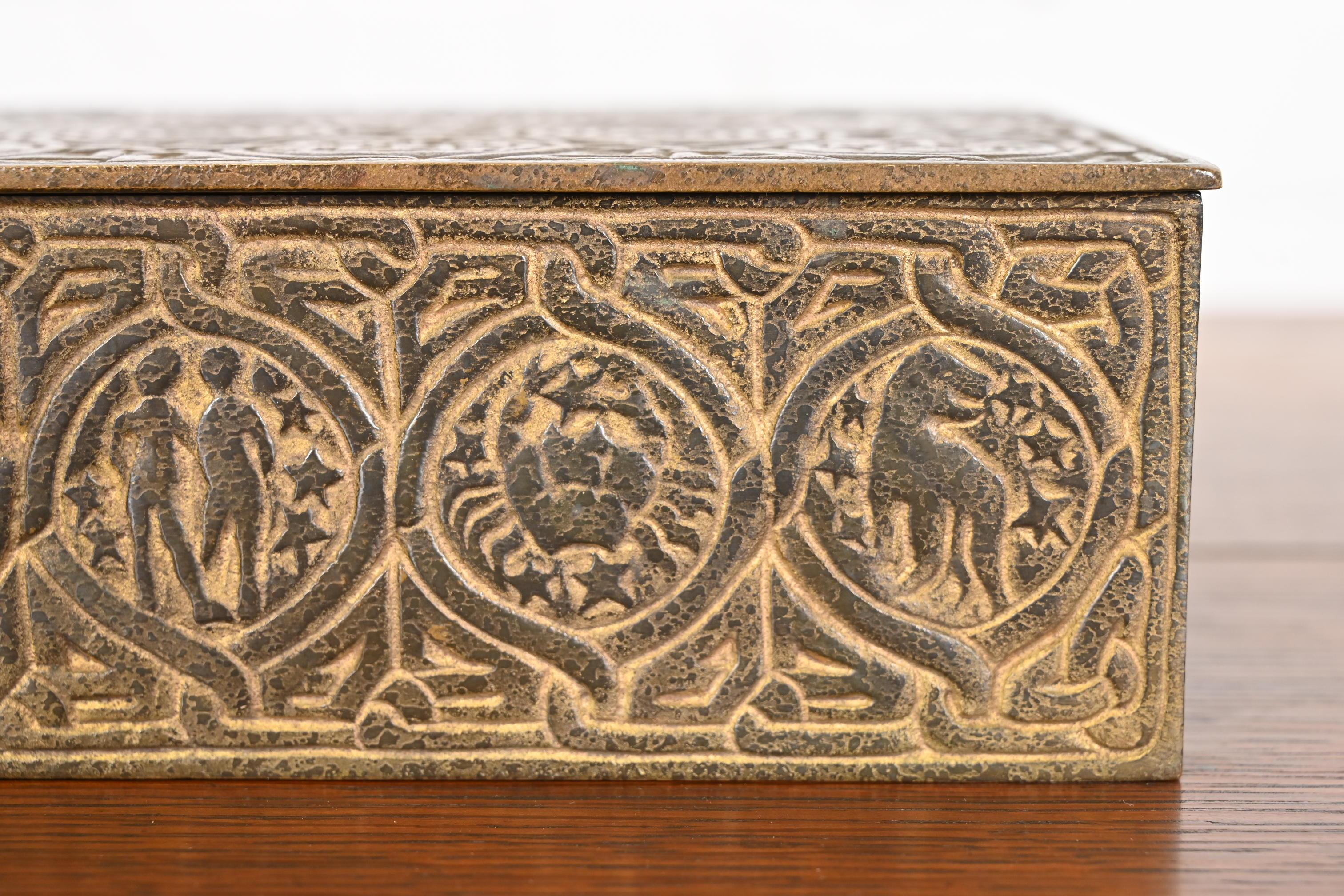 Tiffany Studios New York Zodiac Bronze Doré Cigar Box, Circa 1910 For Sale 4