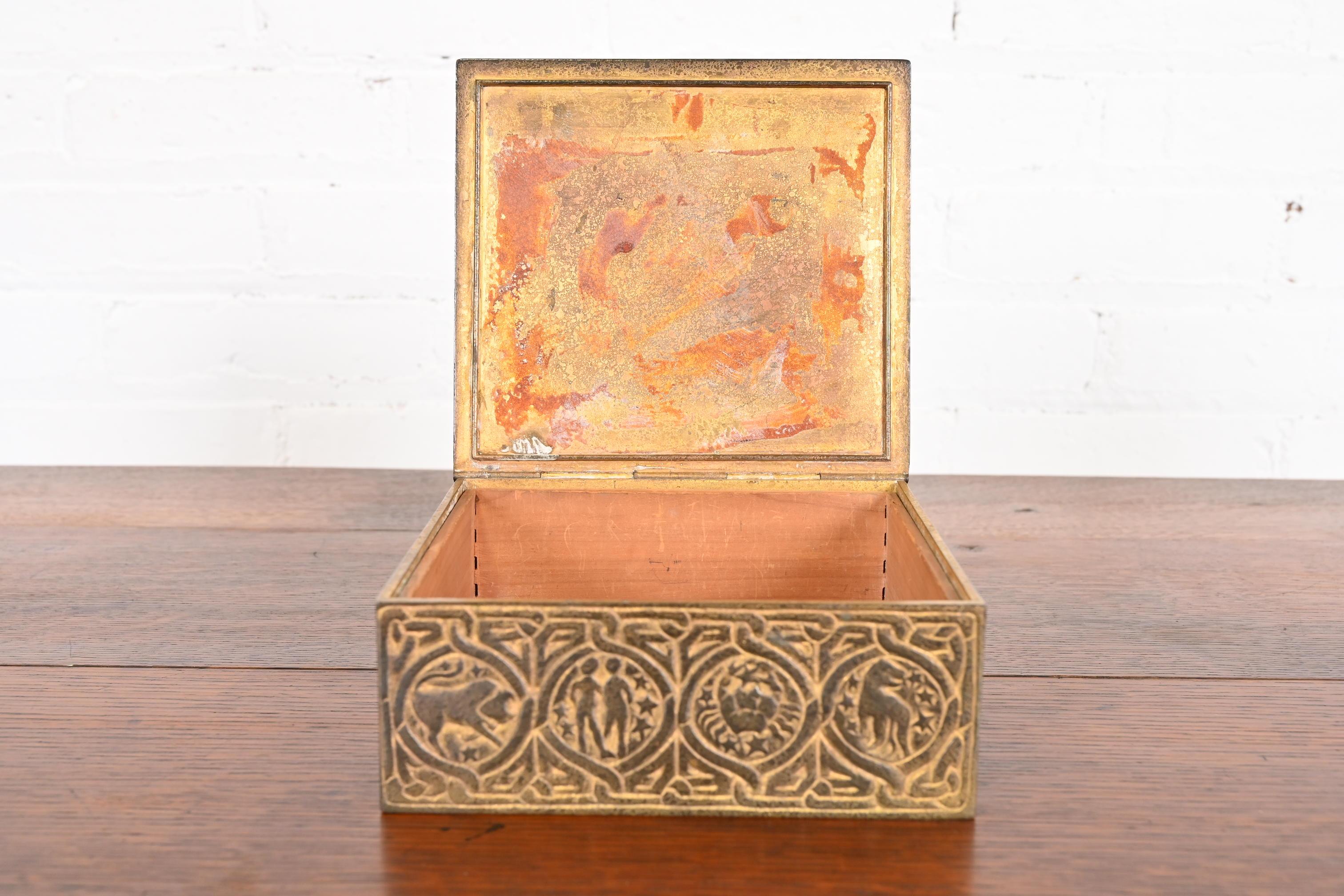 Tiffany Studios New York Zodiac Bronze Doré Cigar Box, Circa 1910 For Sale 5