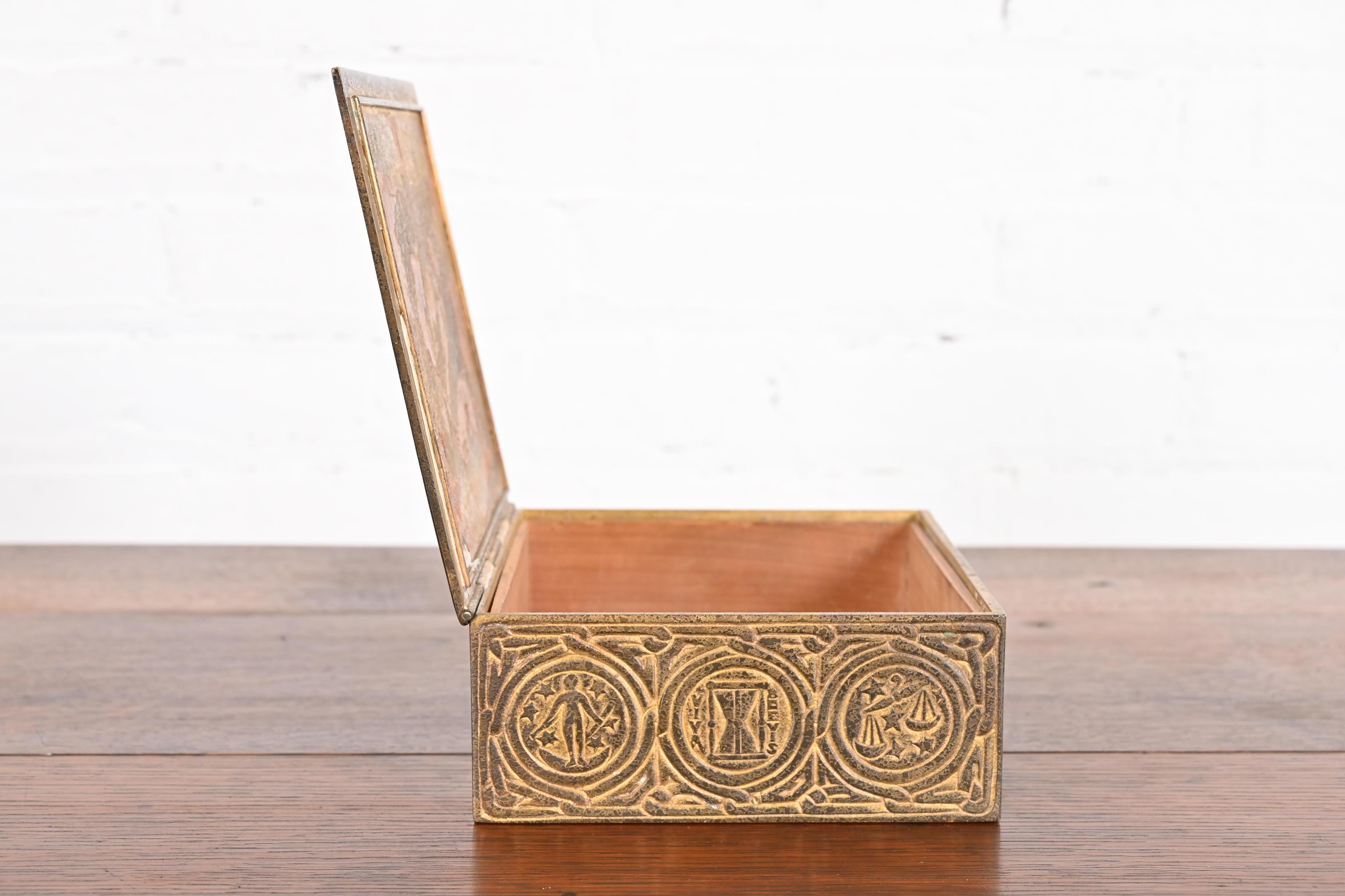 Tiffany Studios New York Zodiac Bronze Doré Cigar Box, Circa 1910 For Sale 7