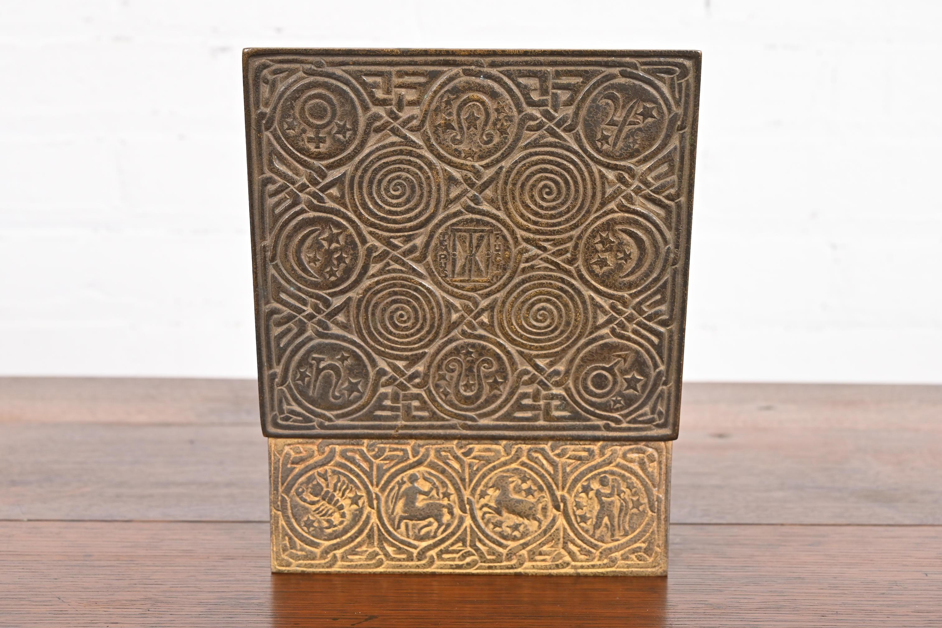 Tiffany Studios New York Zodiac Bronze Doré Cigar Box, Circa 1910 For Sale 8
